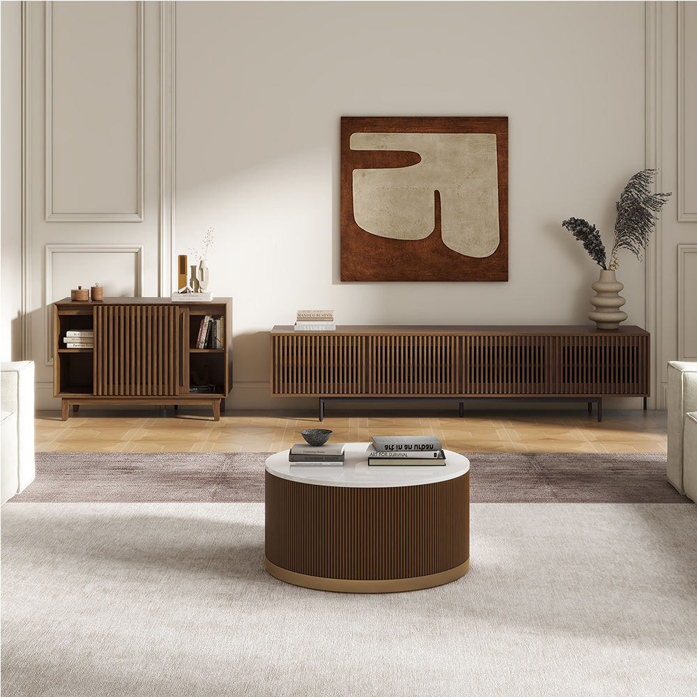 Modern Minimalist Walnut Color MDF Cabinets & Chests