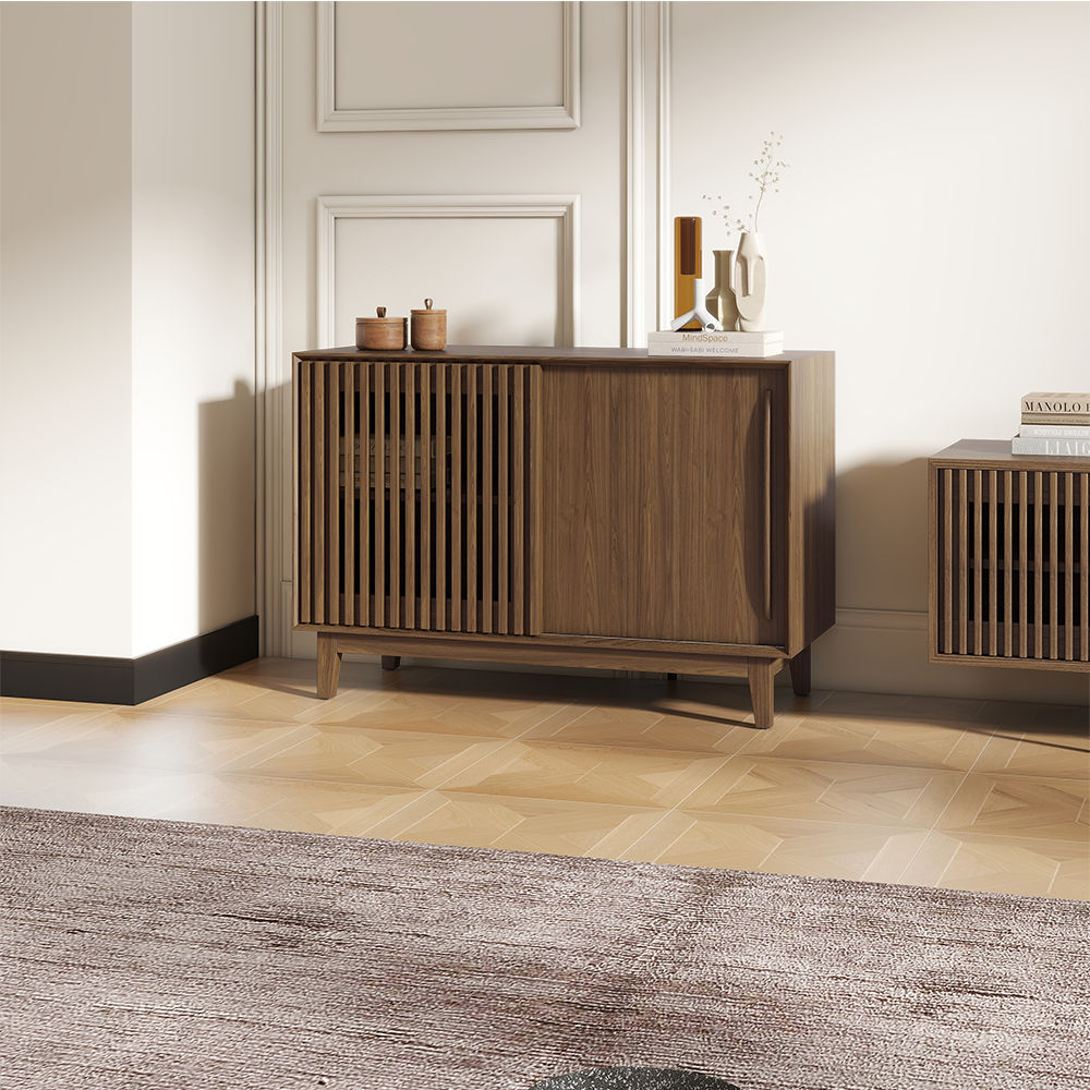 Modern Minimalist Walnut Color MDF Cabinets & Chests