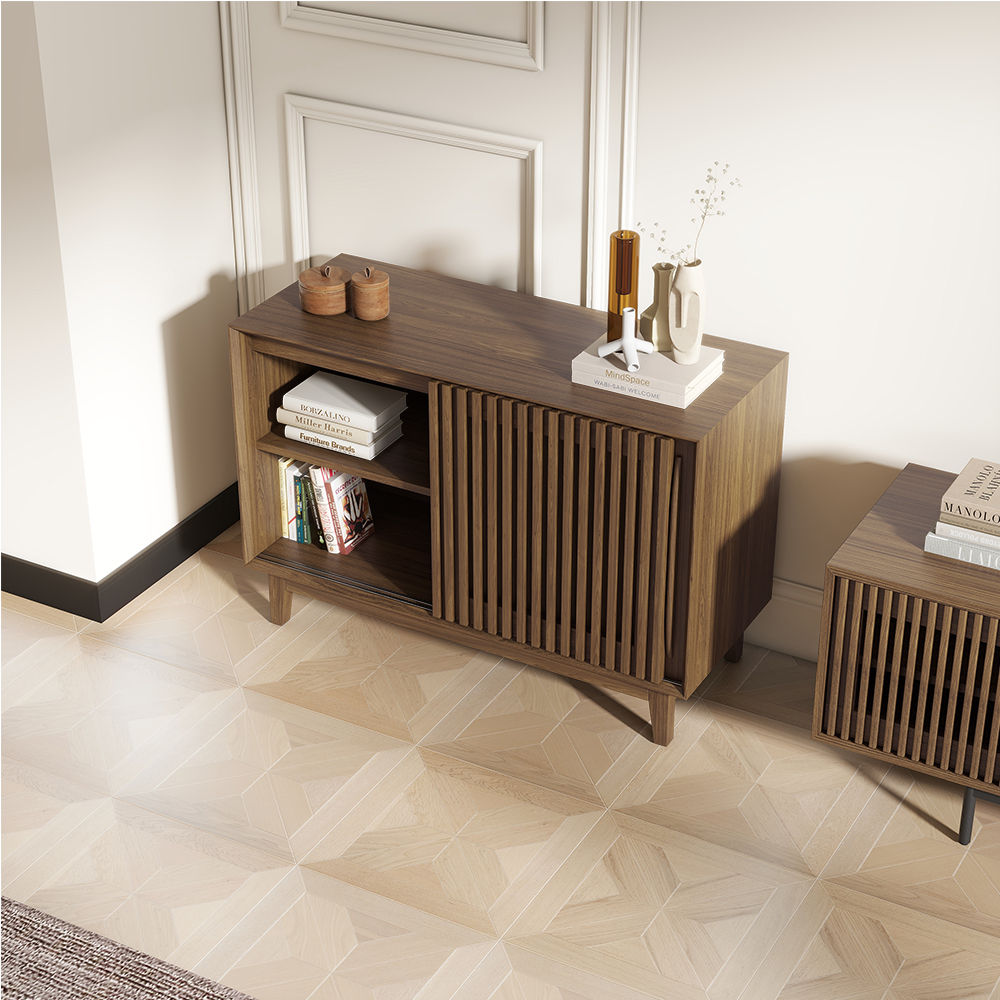 Modern Minimalist Walnut Color MDF Cabinets & Chests