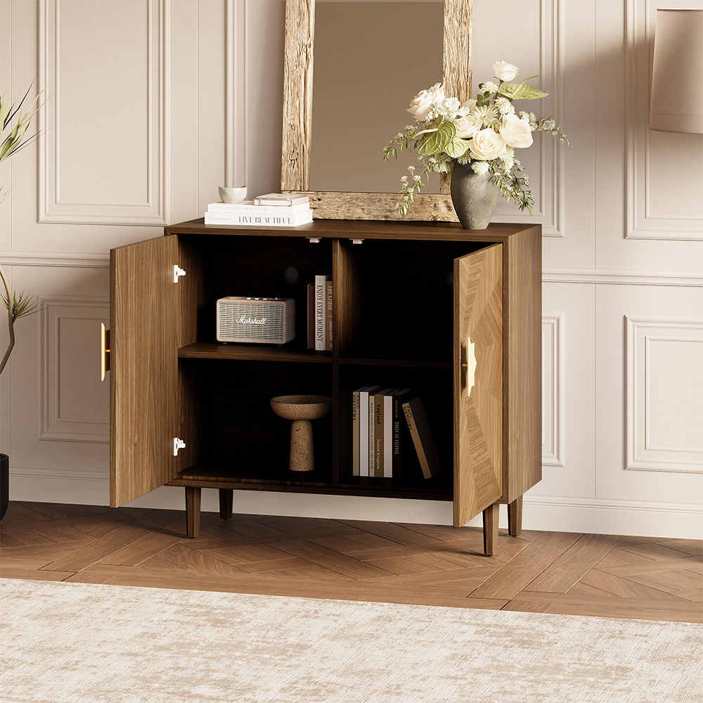with Storage Walnut Color MDF Cabinets & Chests
