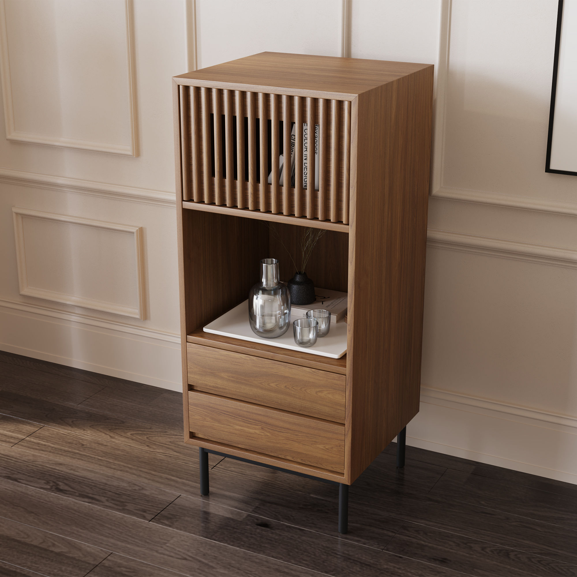 with Storage Walnut Color Plywood Cabinets & Chests