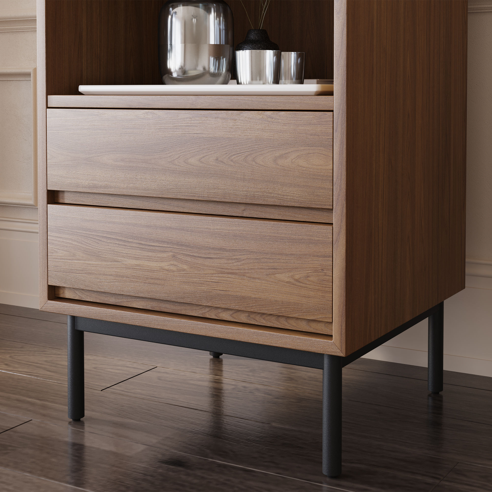 Modern Walnut Color Plywood Cabinets & Chests
