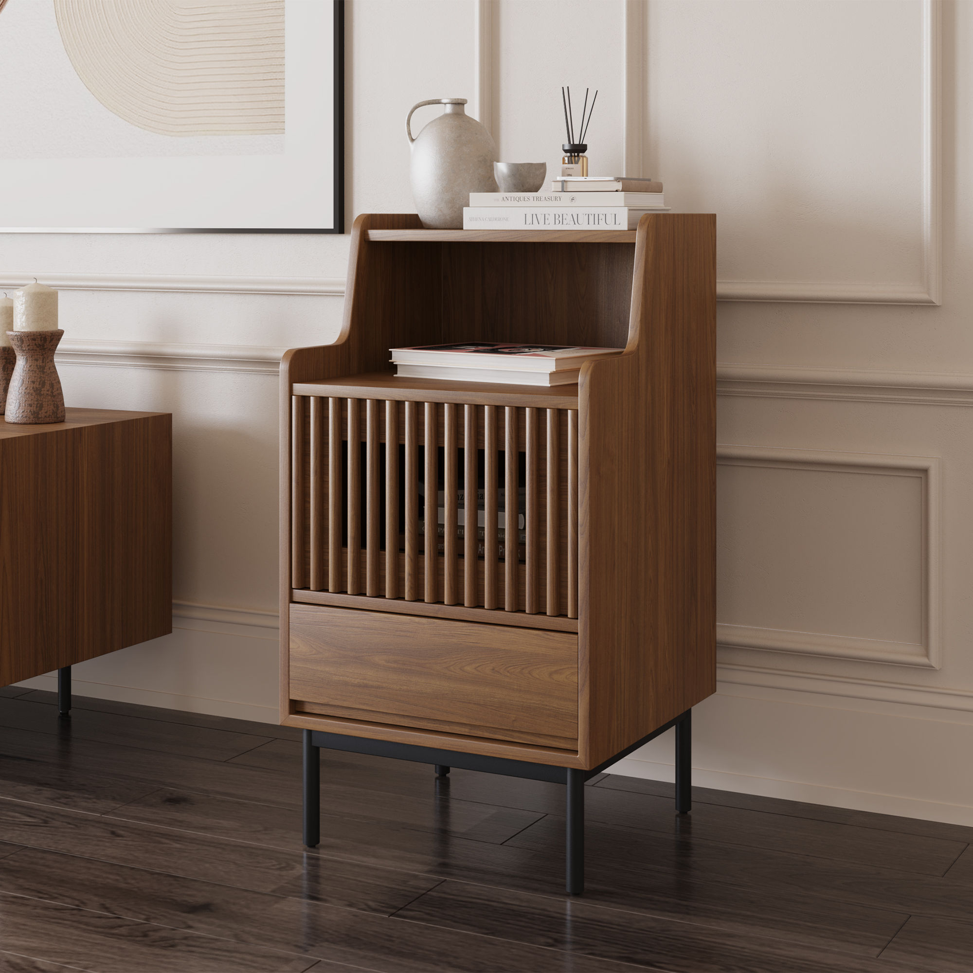 Modern Walnut Color Plywood Cabinets & Chests