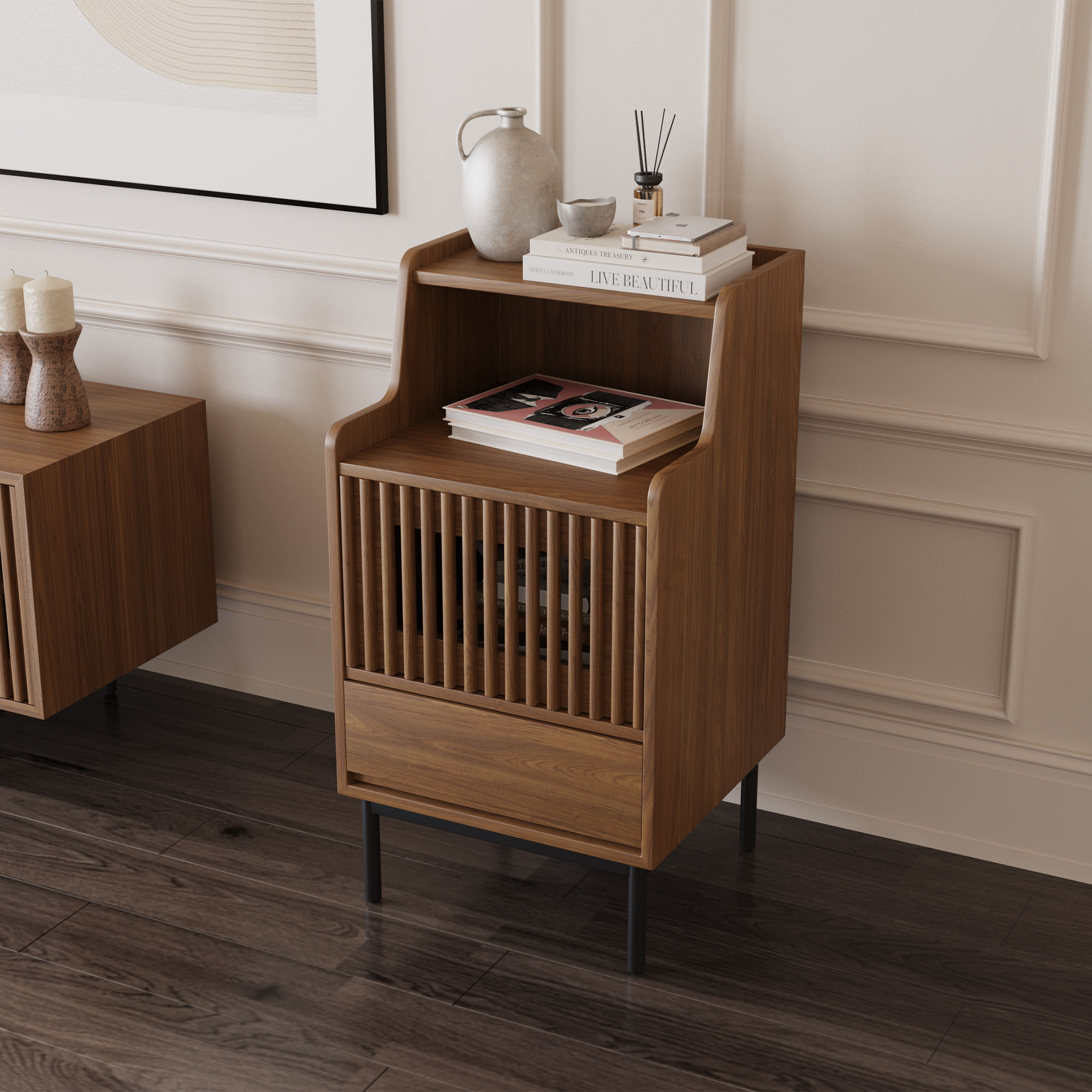 with Storage Walnut Color Plywood Cabinets & Chests