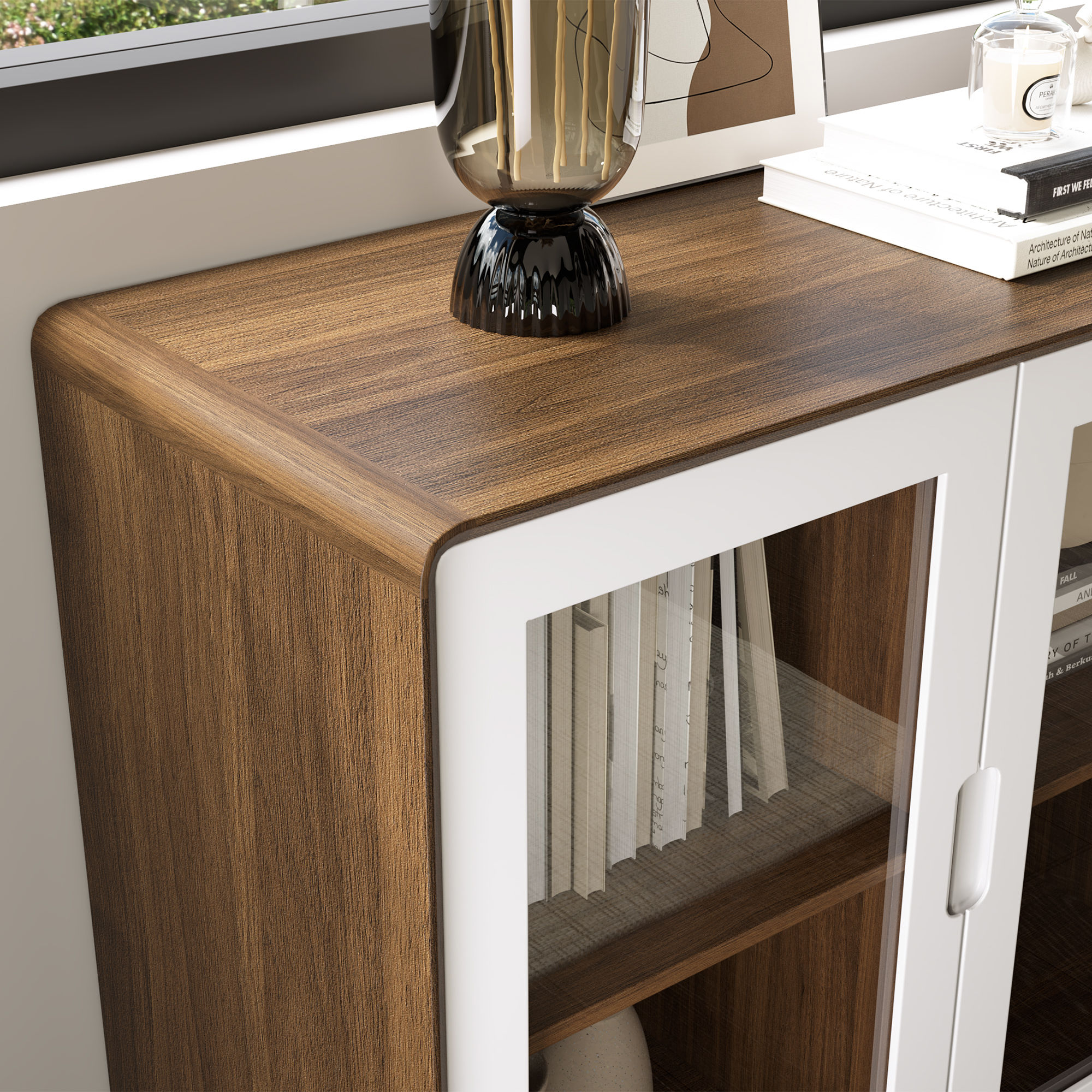 Mid Century Modern Walnut & White MDF Cabinets & Chests