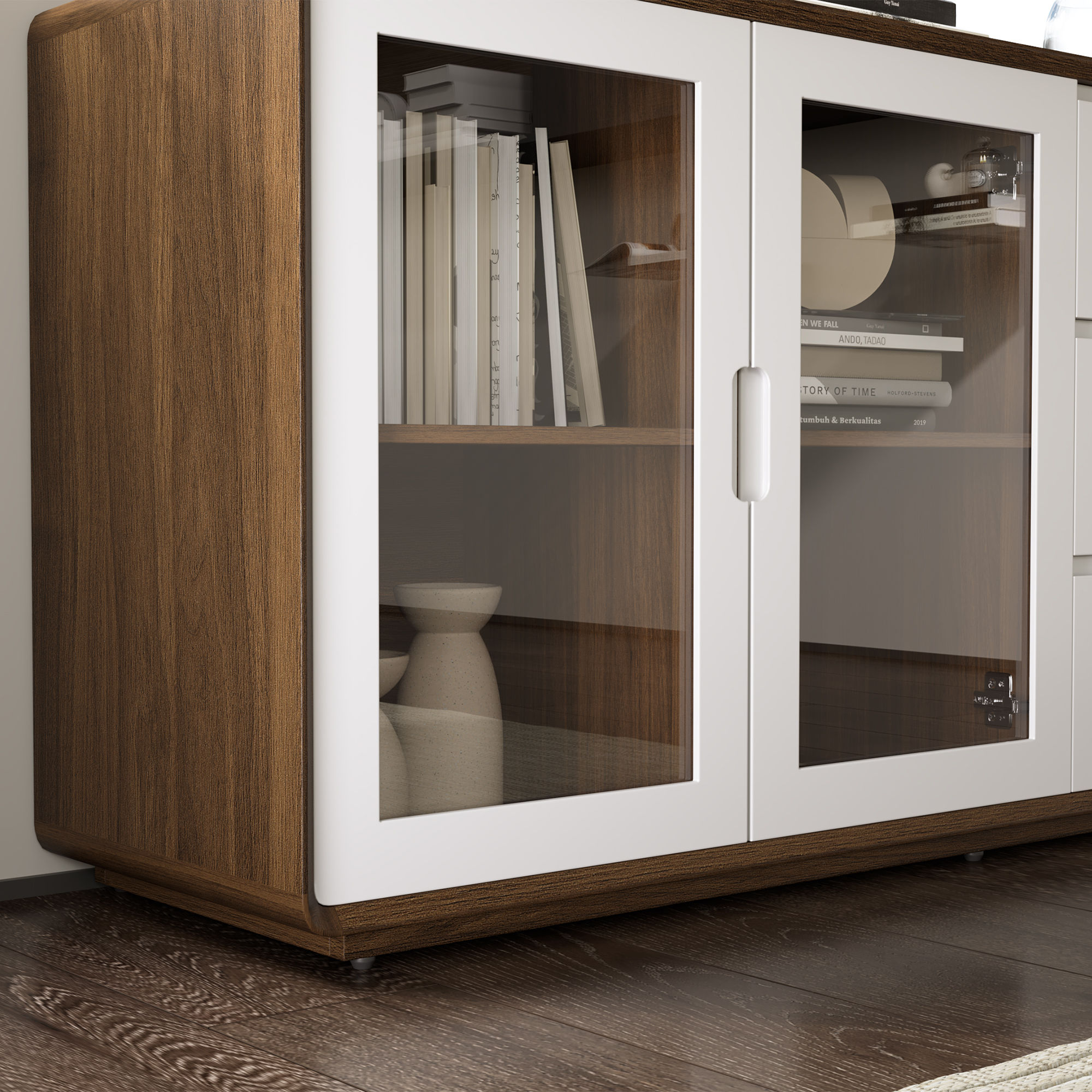 Mid Century Modern Walnut & White MDF Cabinets & Chests