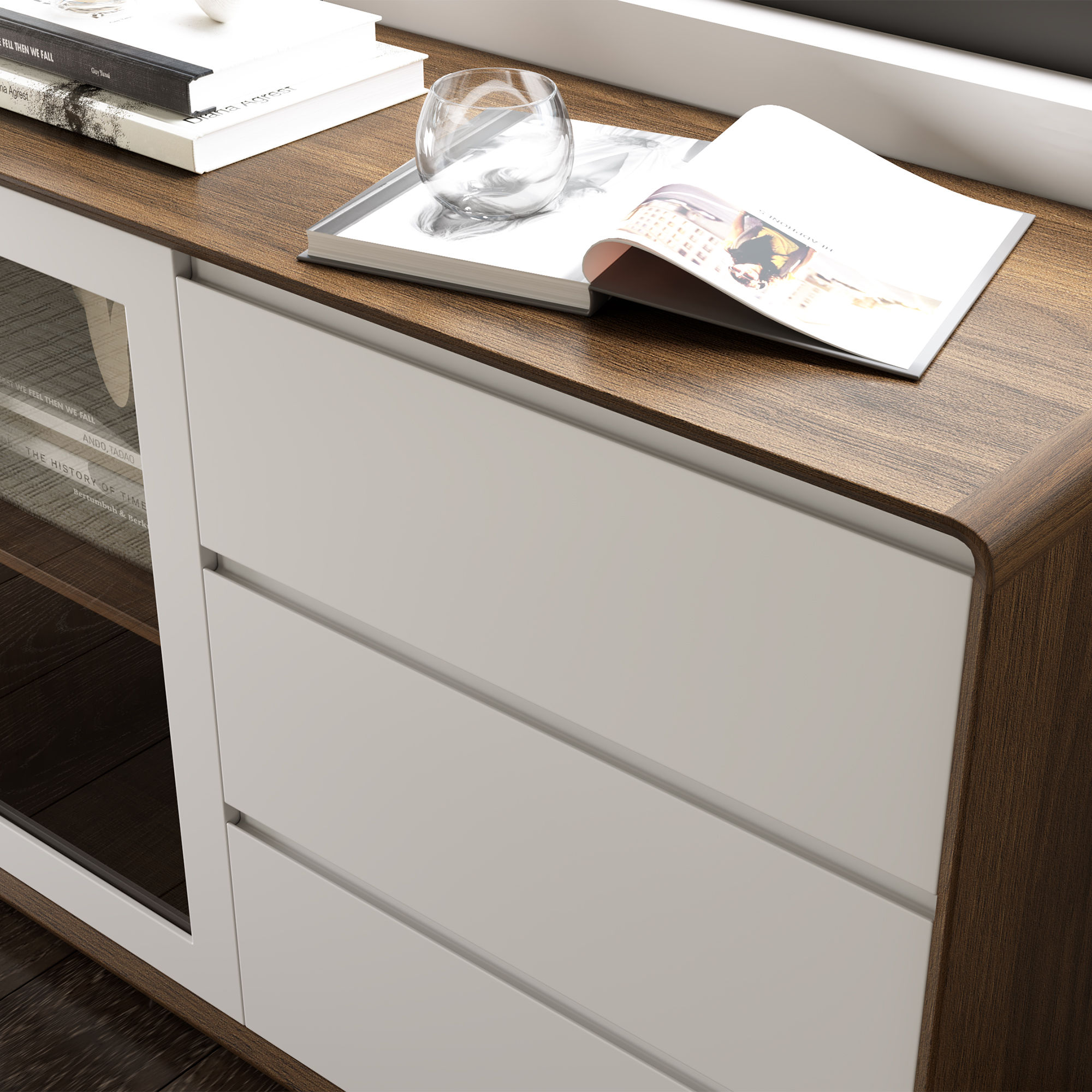 Wood Walnut & White MDF Cabinets & Chests