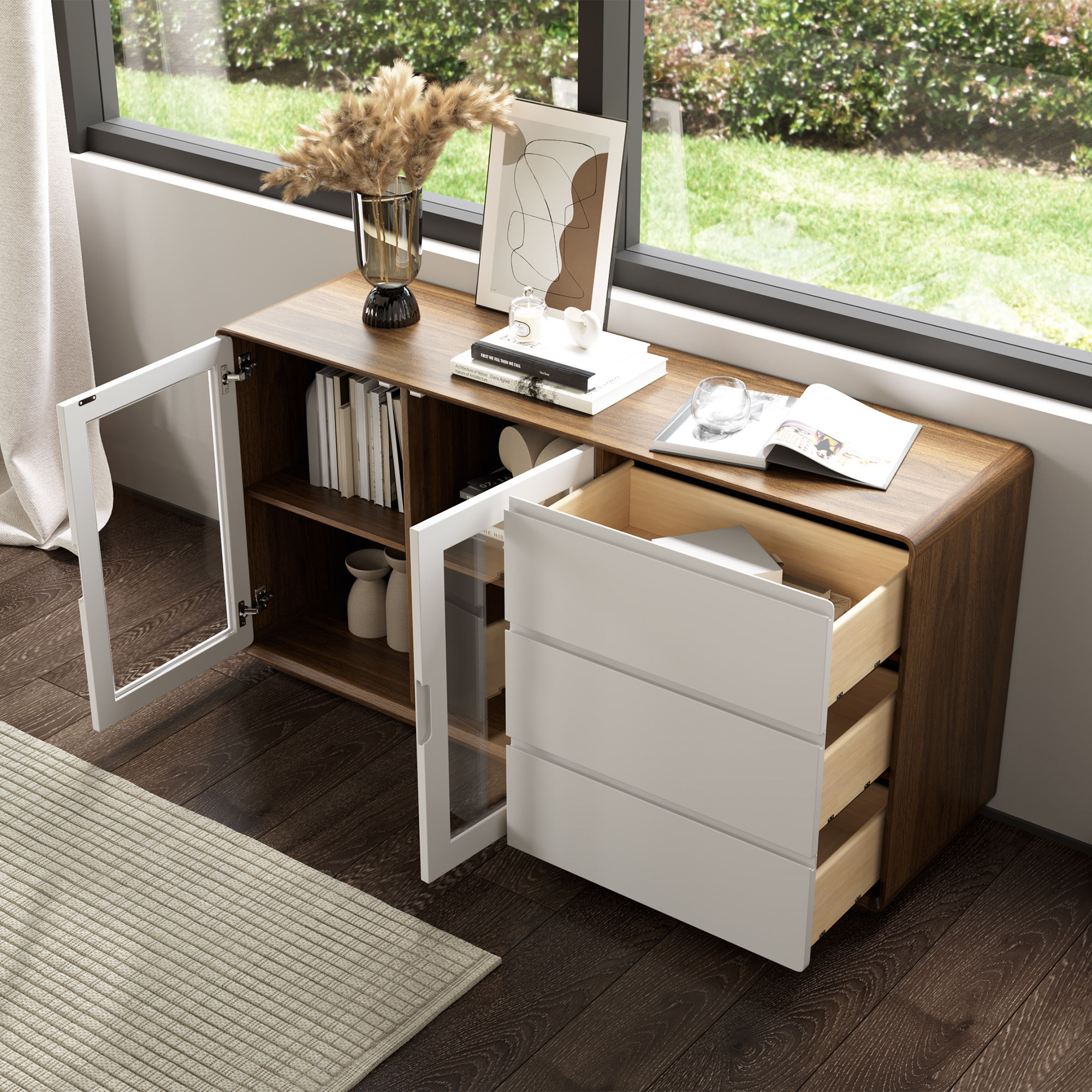 Wood Walnut & White MDF Cabinets & Chests