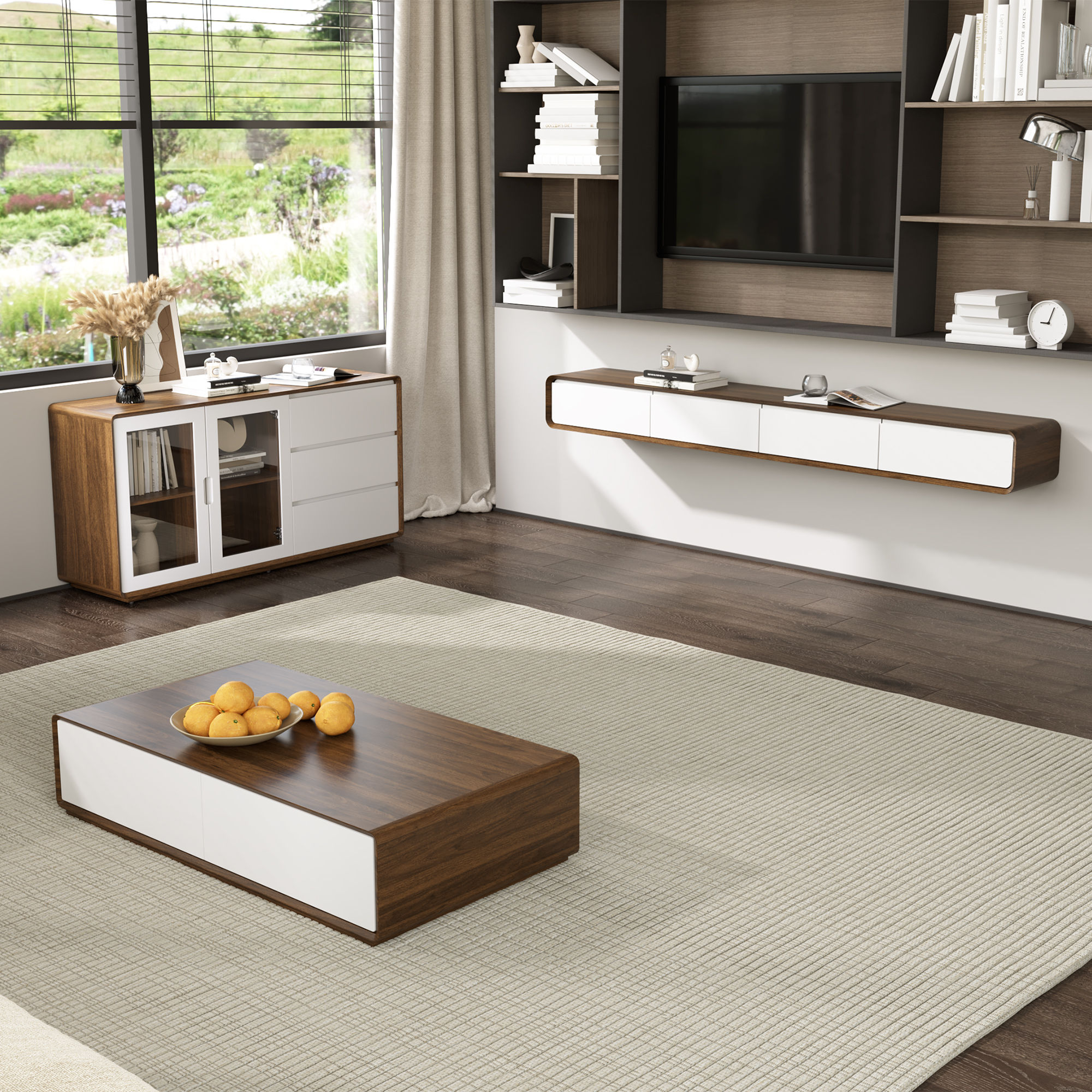 Fully Assemble Walnut & White MDF Cabinets & Chests
