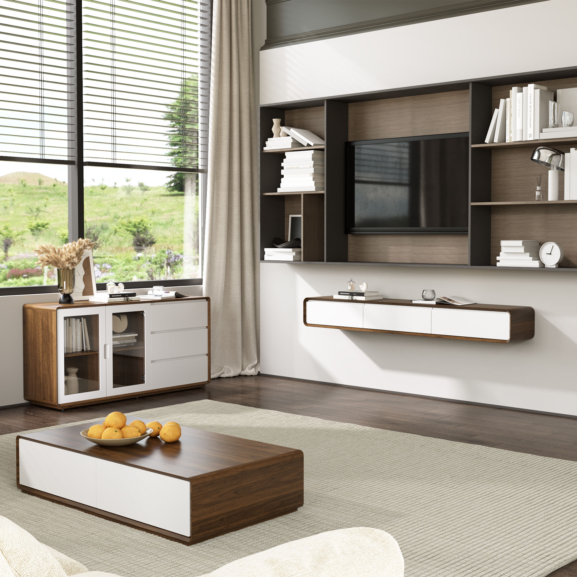 Fully Assemble Walnut & White MDF Cabinets & Chests