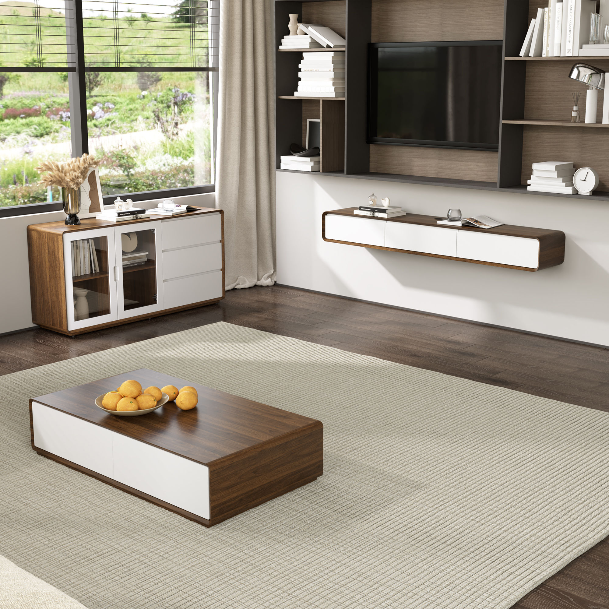 with Storage Walnut & White MDF Cabinets & Chests