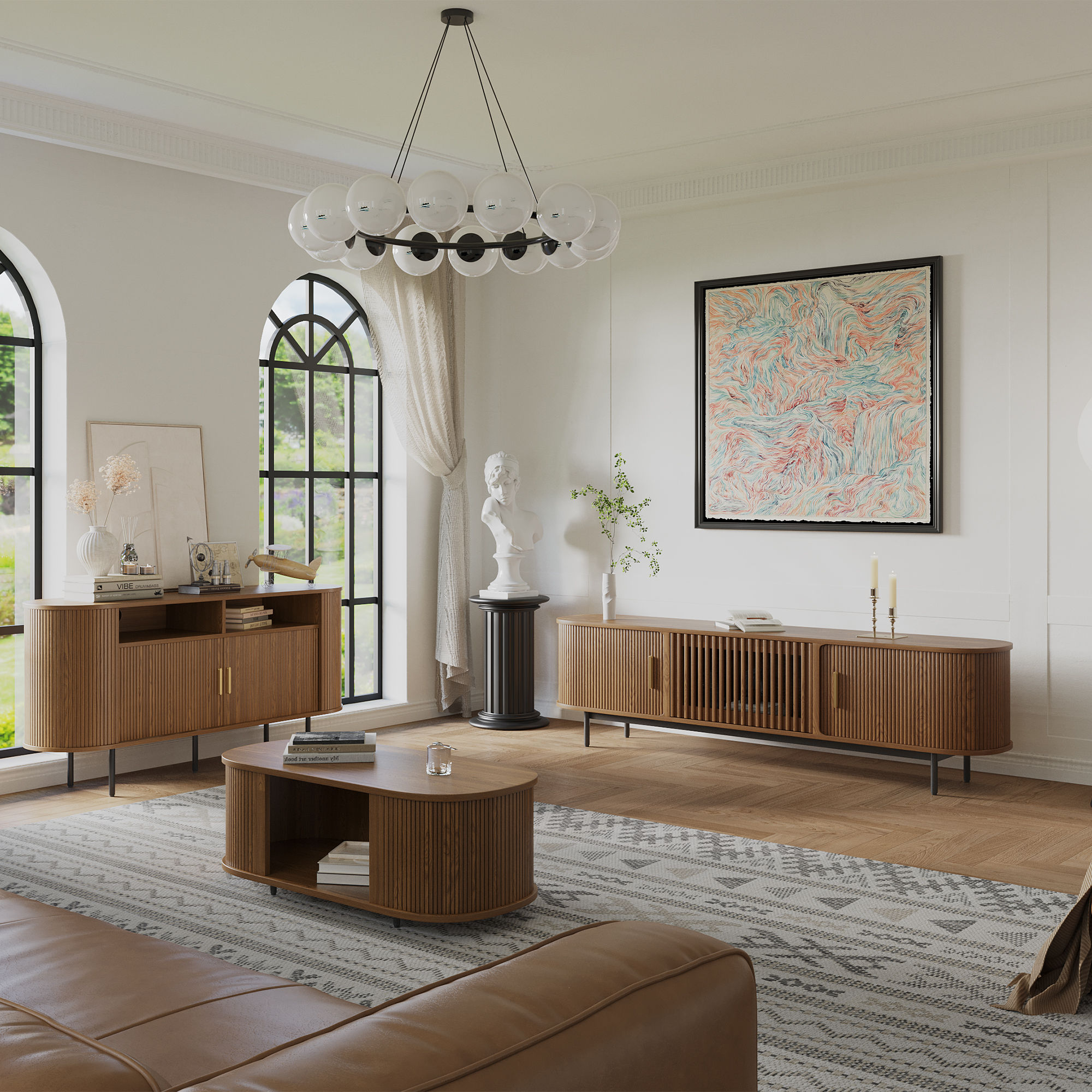Metal Base Walnut Color Plywood Cabinets & Chests