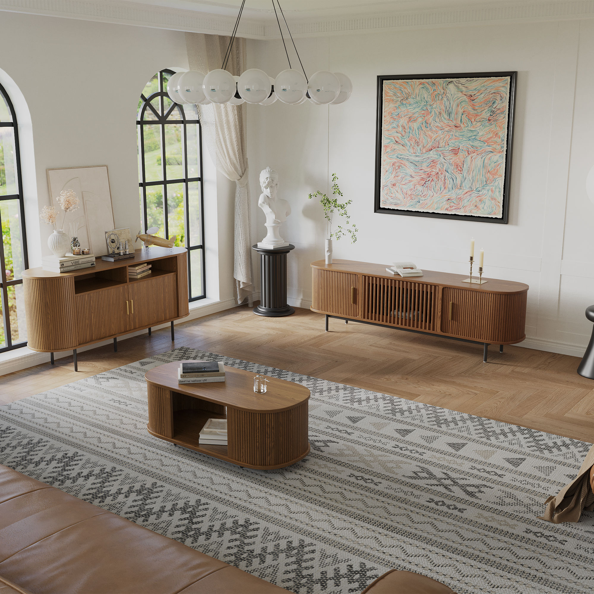 Mid Century Modern Walnut Color Plywood Cabinets & Chests