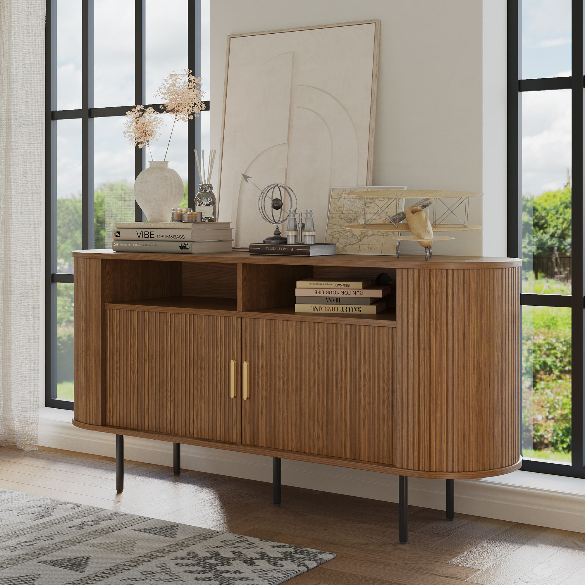 with Storage Walnut Color Plywood Cabinets & Chests