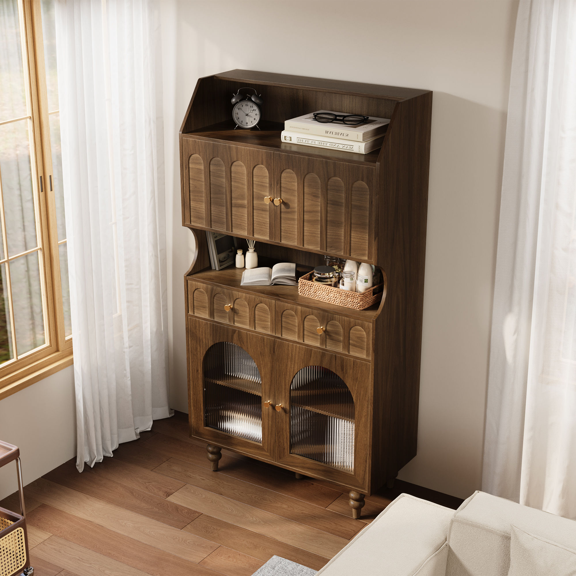 with Storage Walnut Color Plywood Cabinets & Chests