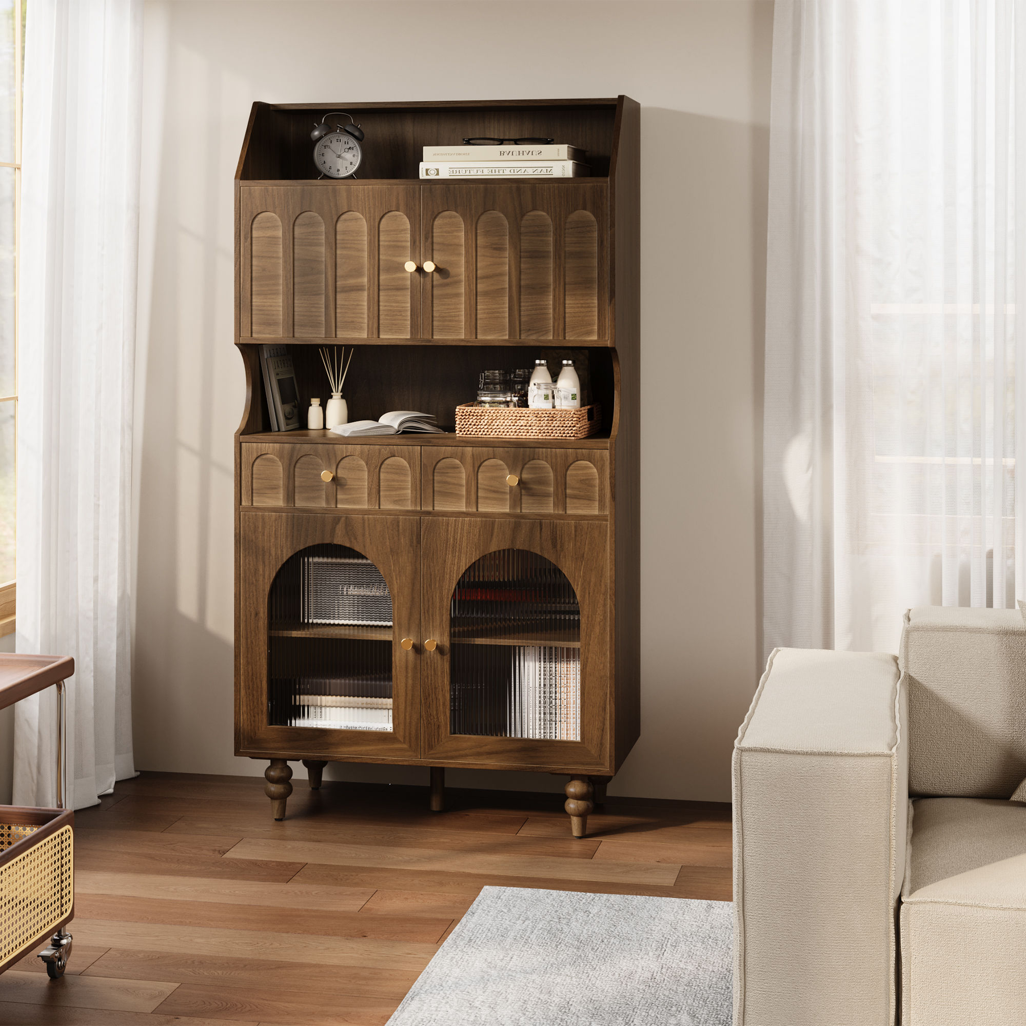 with Storage Walnut Color Plywood Cabinets & Chests