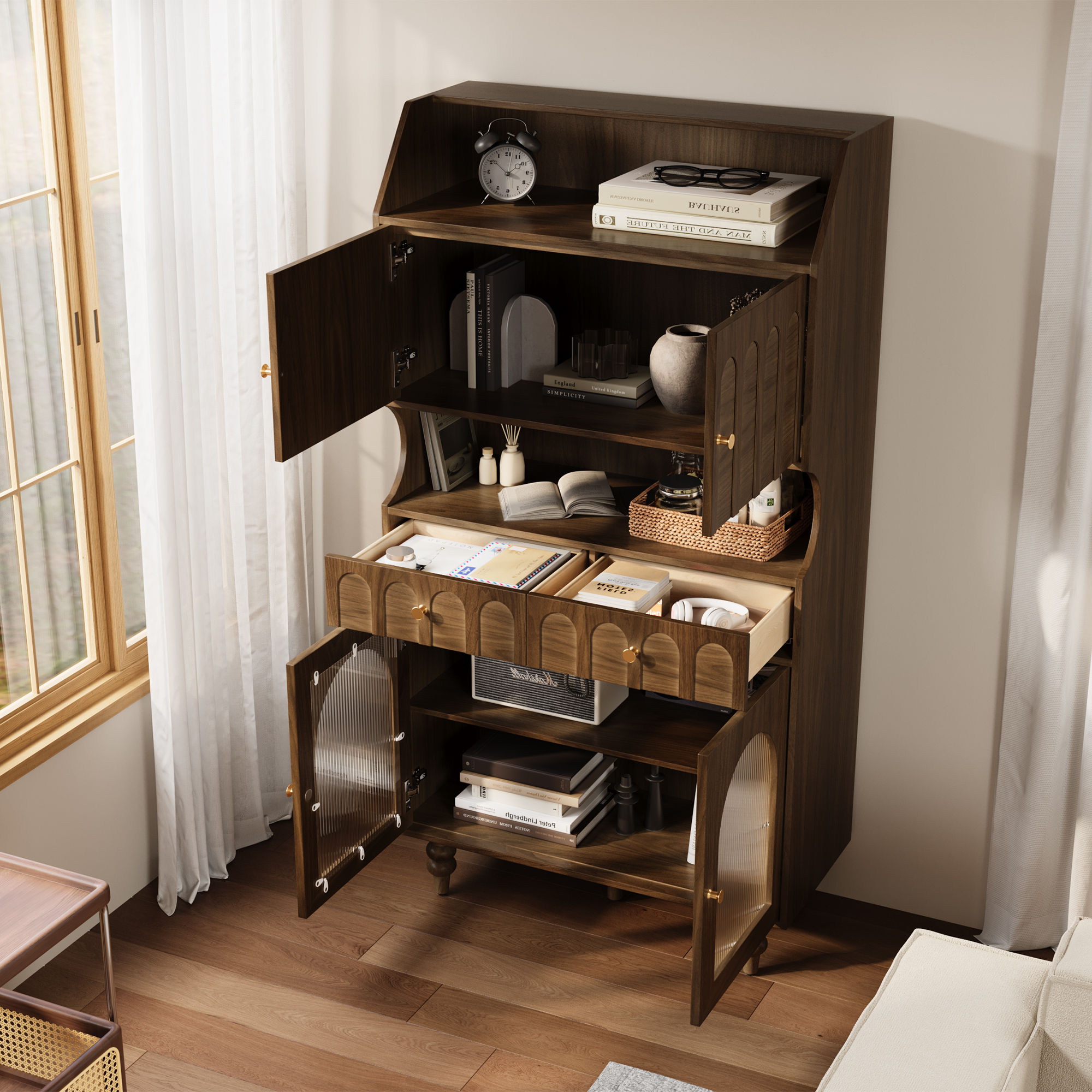 Partly Assemble Walnut Color Plywood Cabinets & Chests