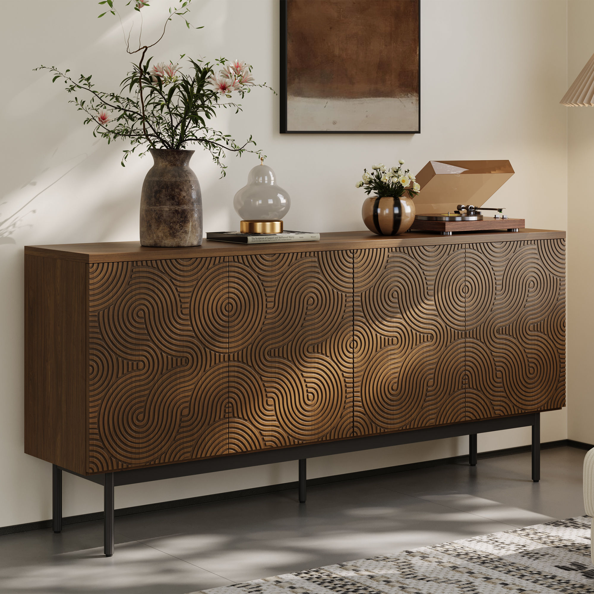 Mid Century Modern Walnut Color MDF Cabinets & Chests