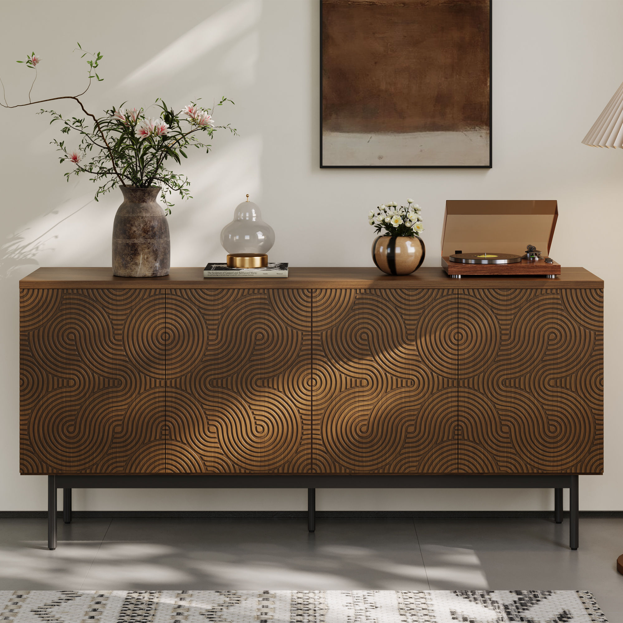 with Storage Walnut Color MDF Cabinets & Chests