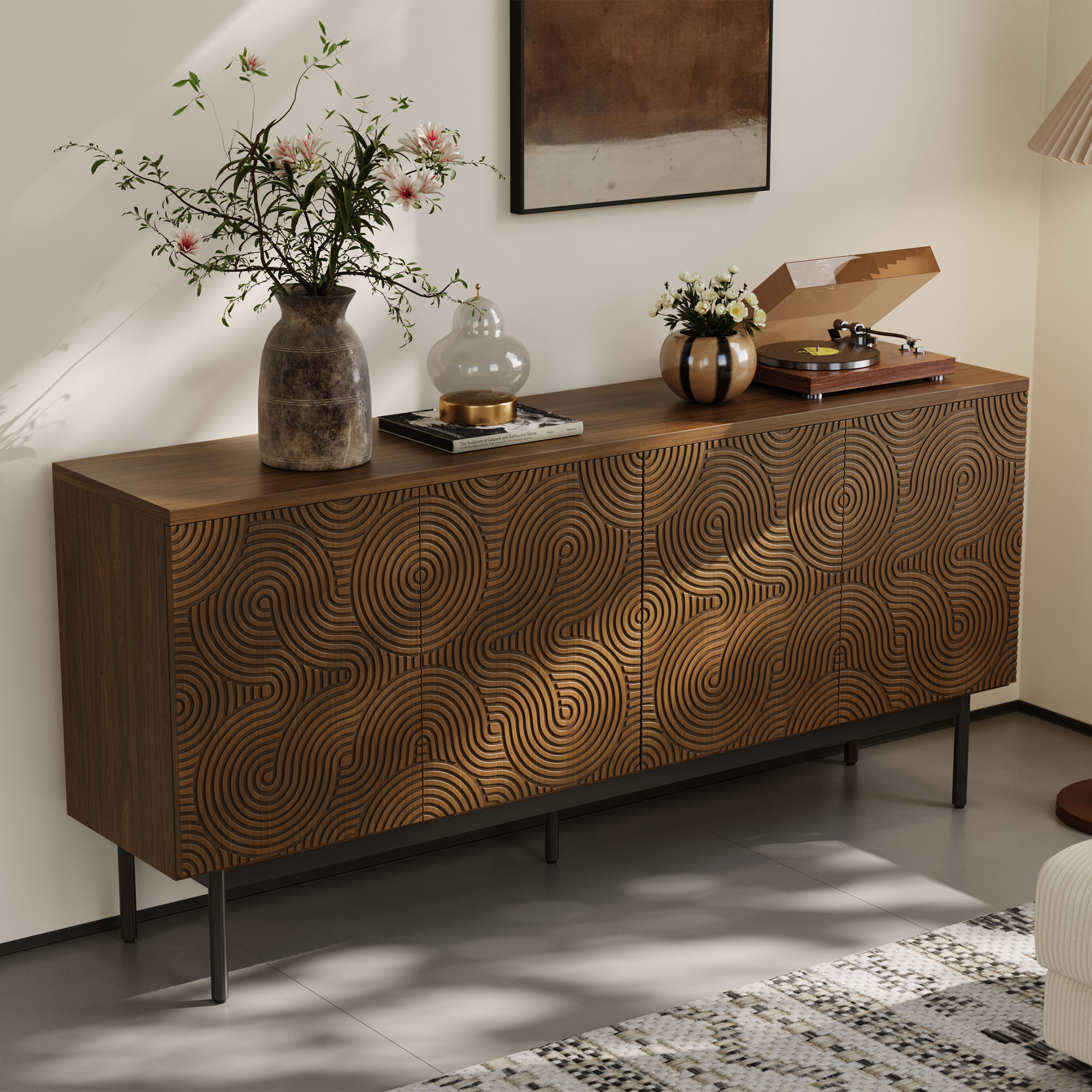 with Cabinets Walnut Color MDF Cabinets & Chests