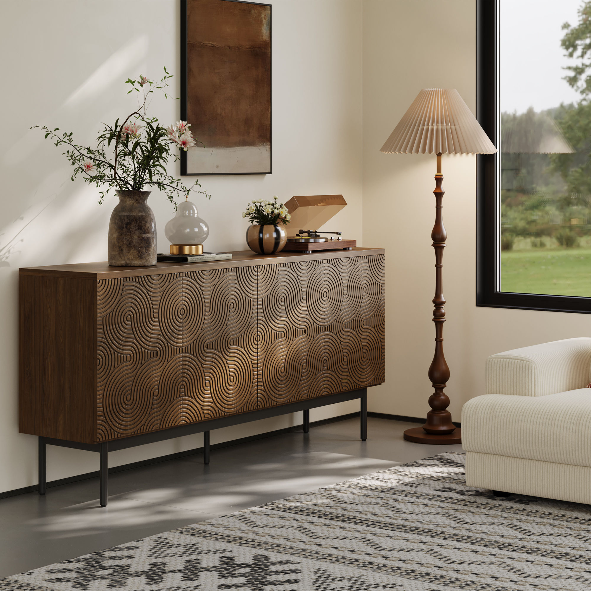 with Storage Walnut Color MDF Cabinets & Chests