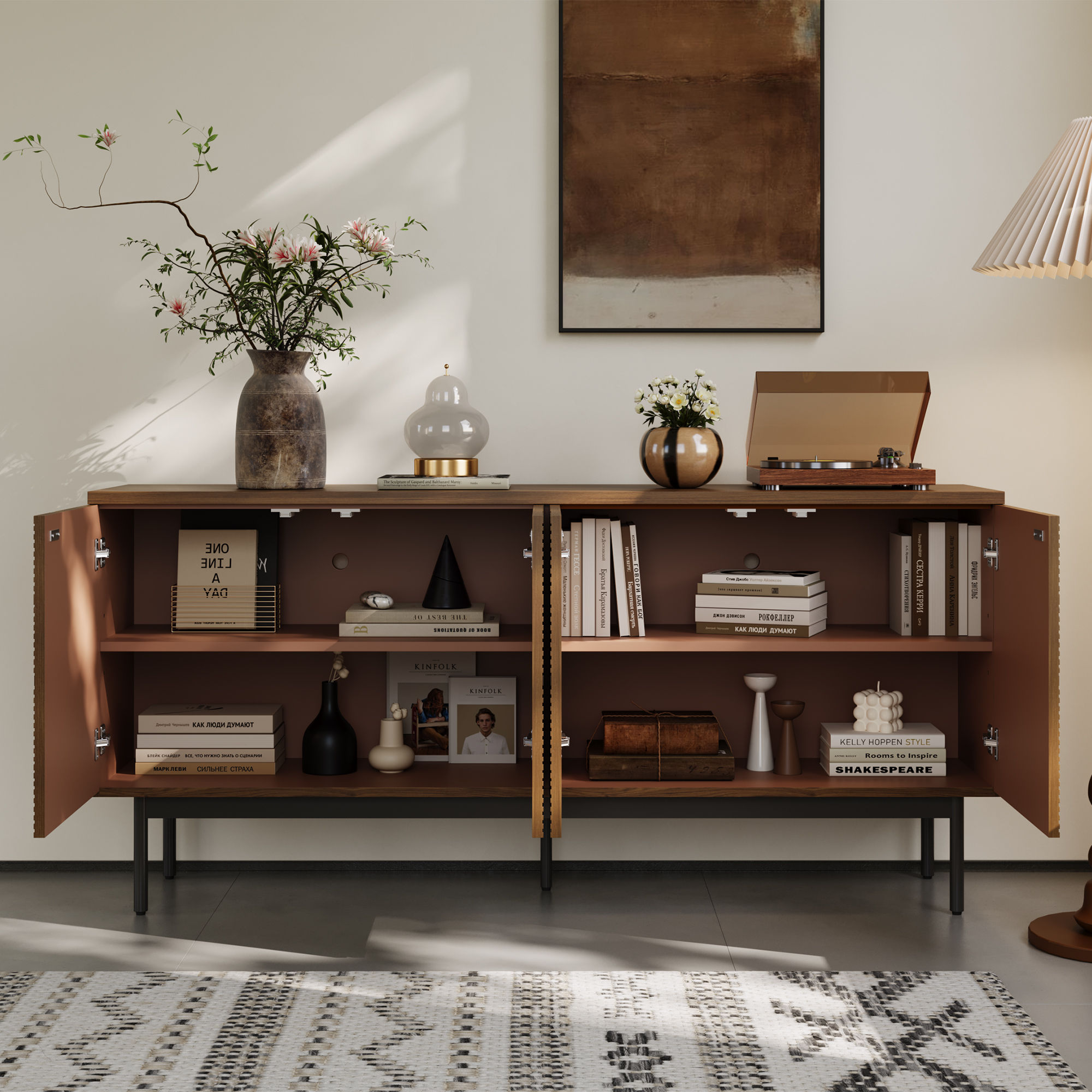 Mid Century Modern Walnut Color MDF Cabinets & Chests