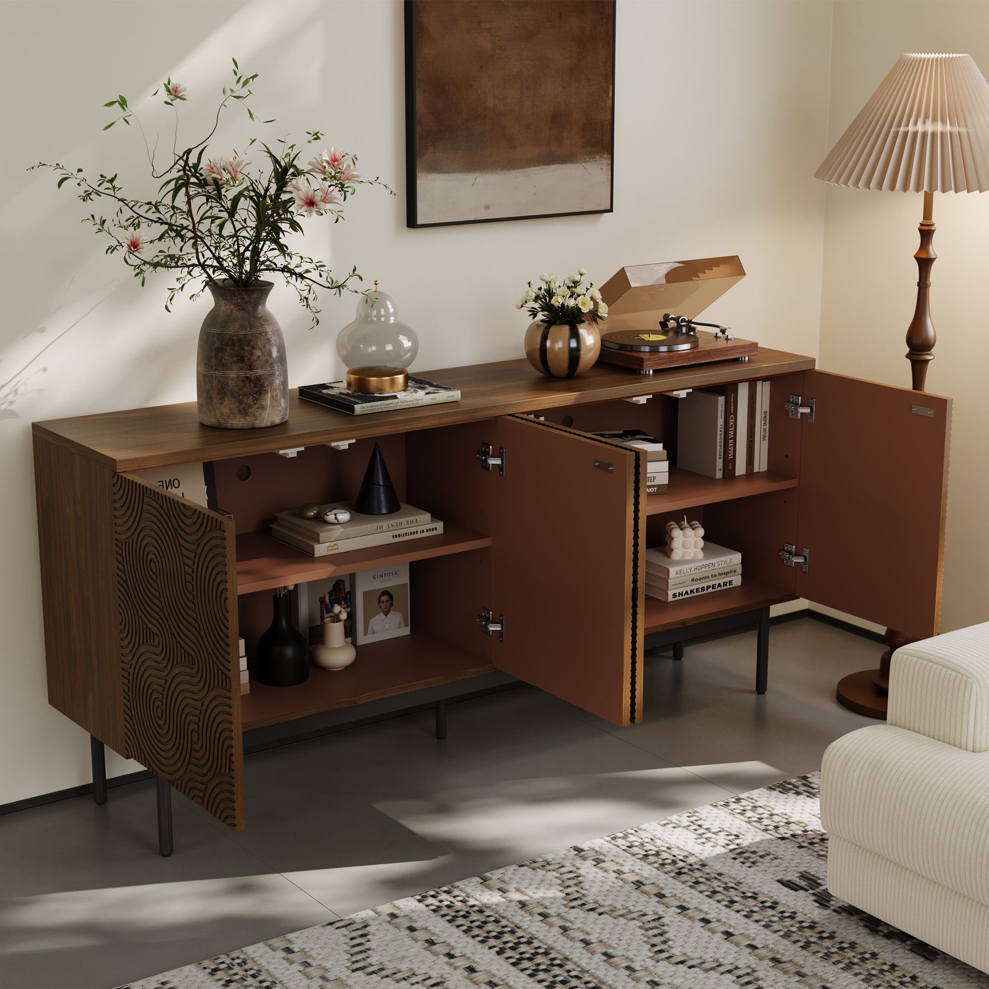 with Cabinets Walnut Color MDF Cabinets & Chests