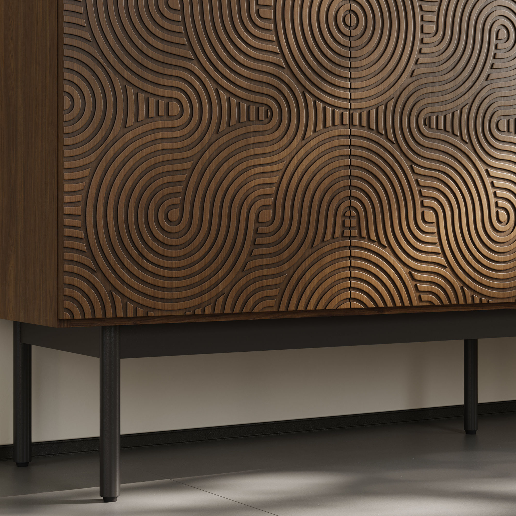 with Storage Walnut Color MDF Cabinets & Chests