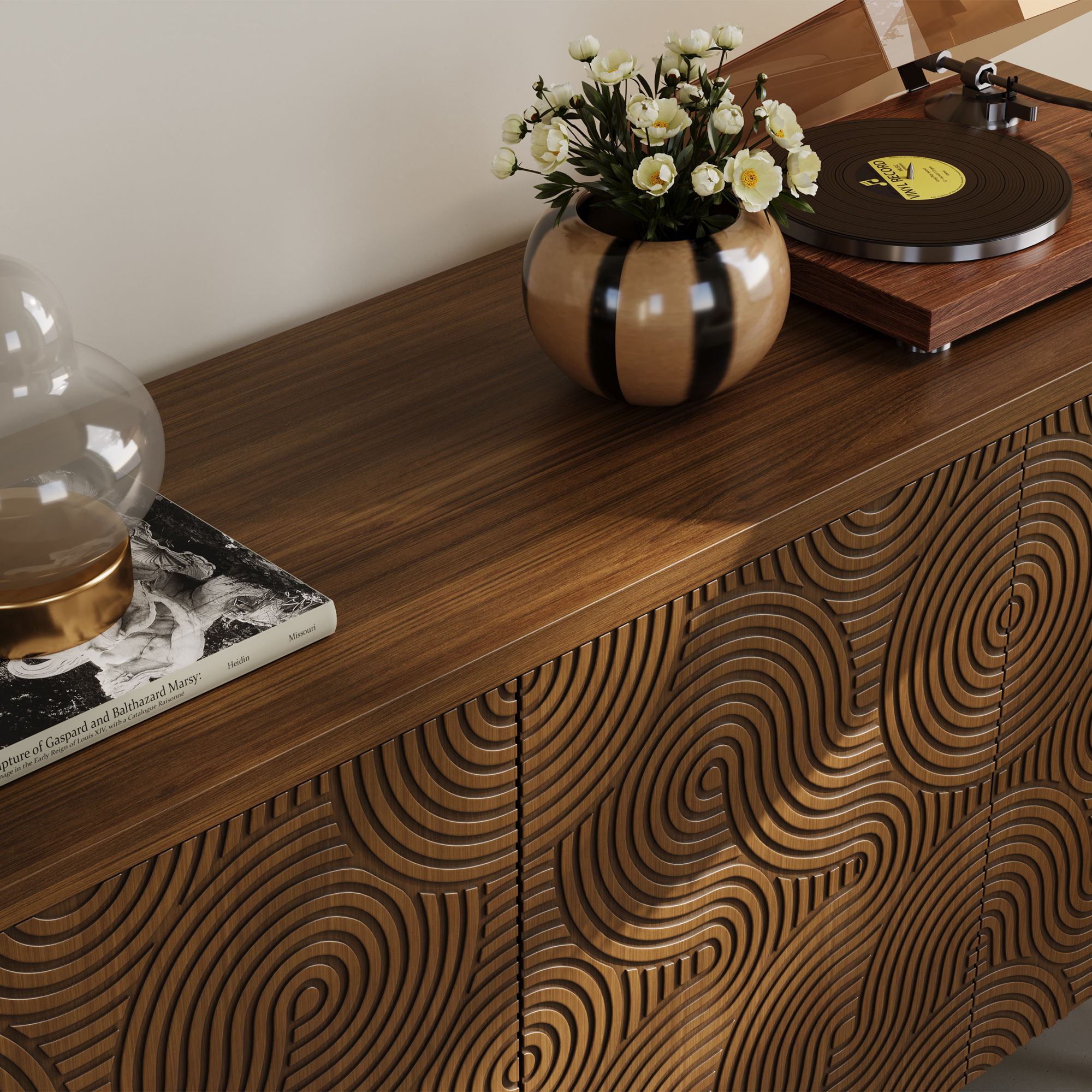 with Storage Walnut Color MDF Cabinets & Chests
