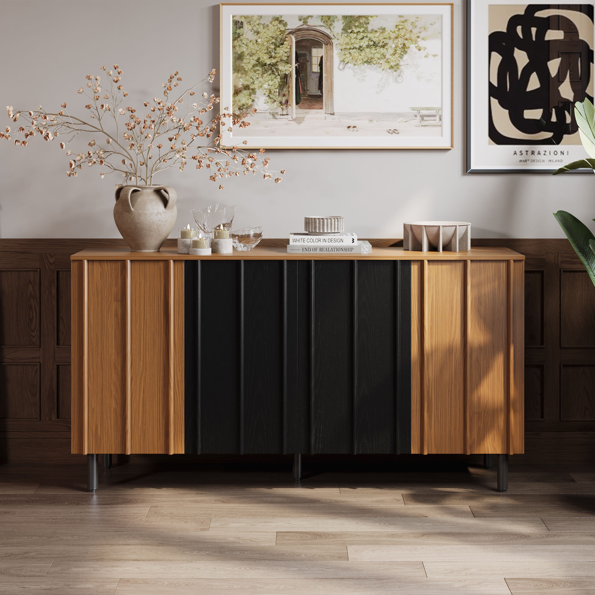 Mid Century Modern Walnut & Black Plywood Cabinets & Chests
