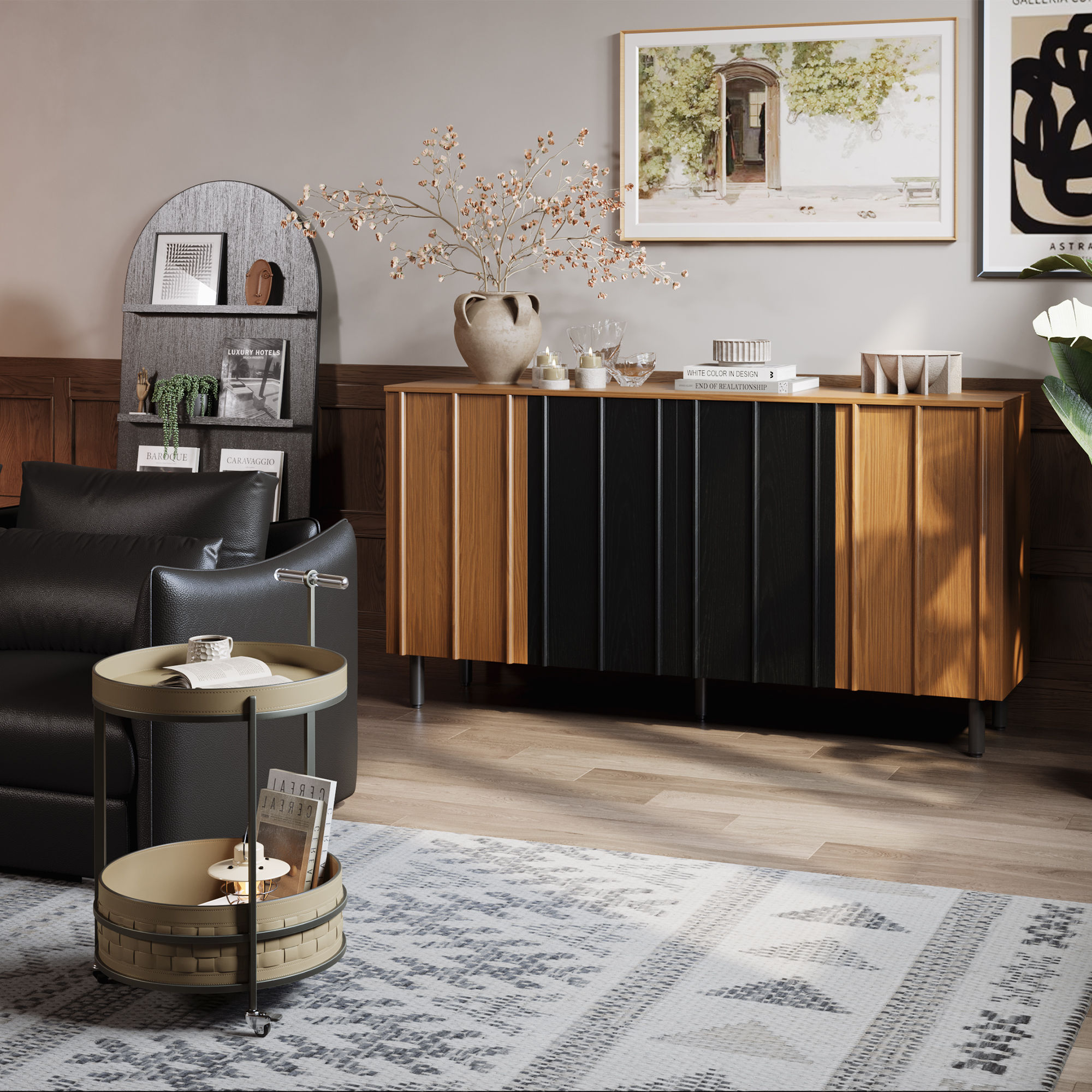 Partly Assemble Walnut & Black Plywood Cabinets & Chests