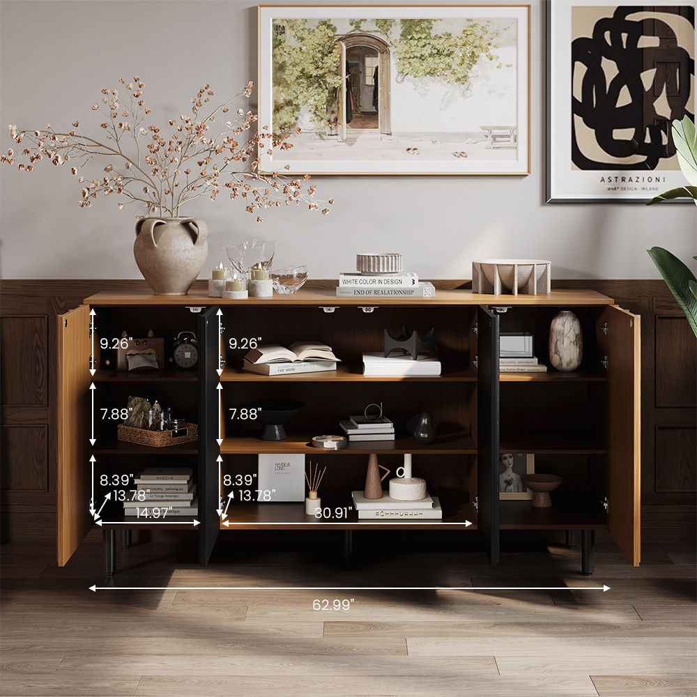 Wood Walnut & Black Plywood Cabinets & Chests