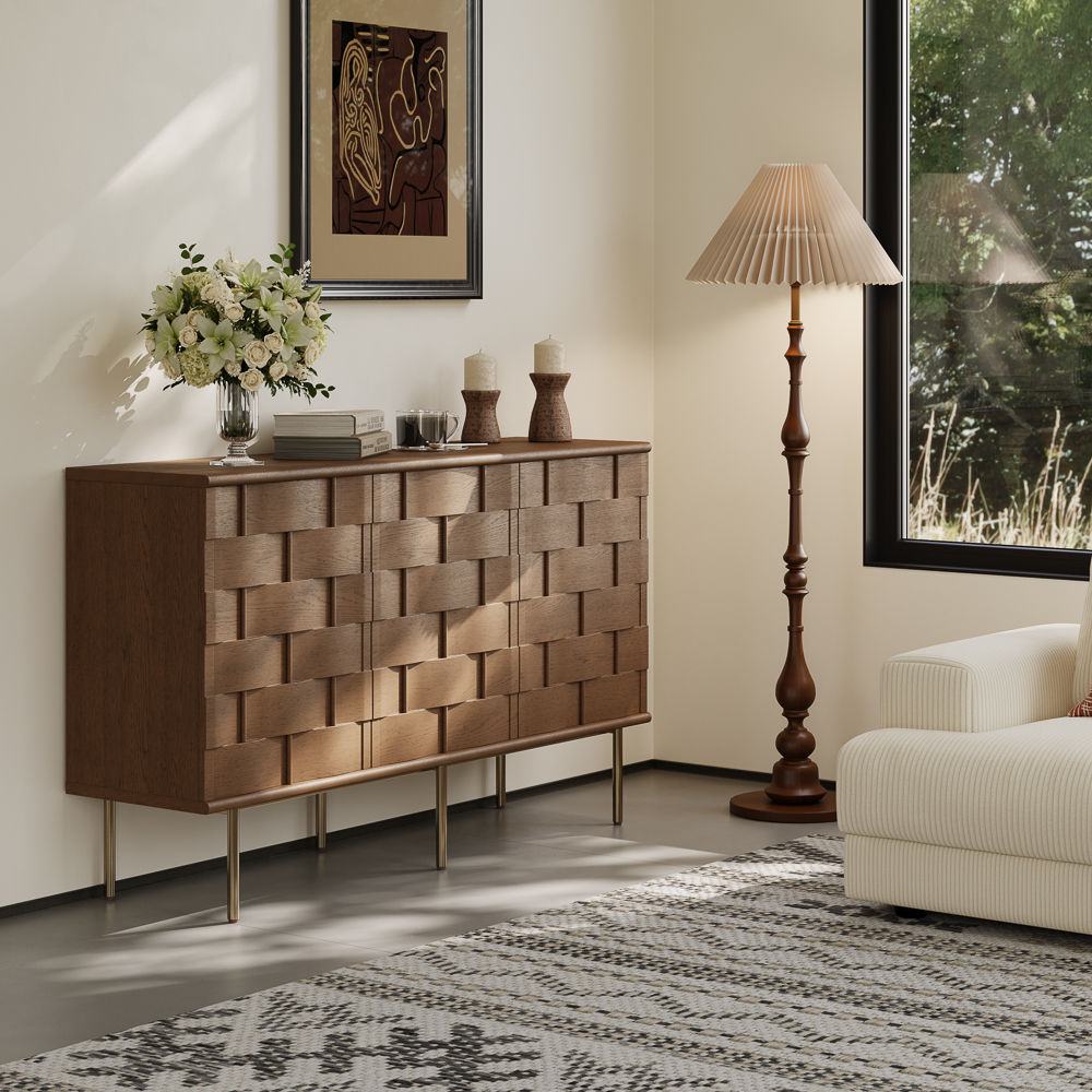 with Storage Walnut Color MDF Cabinets & Chests