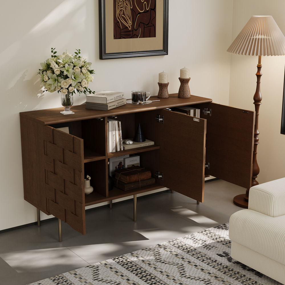 with Storage Walnut Color MDF Cabinets & Chests