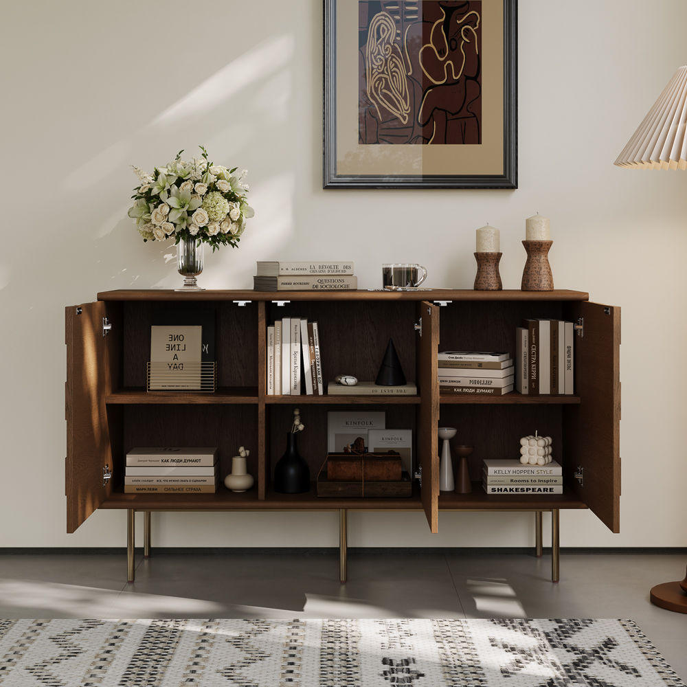 Metal Base Walnut Color MDF Cabinets & Chests