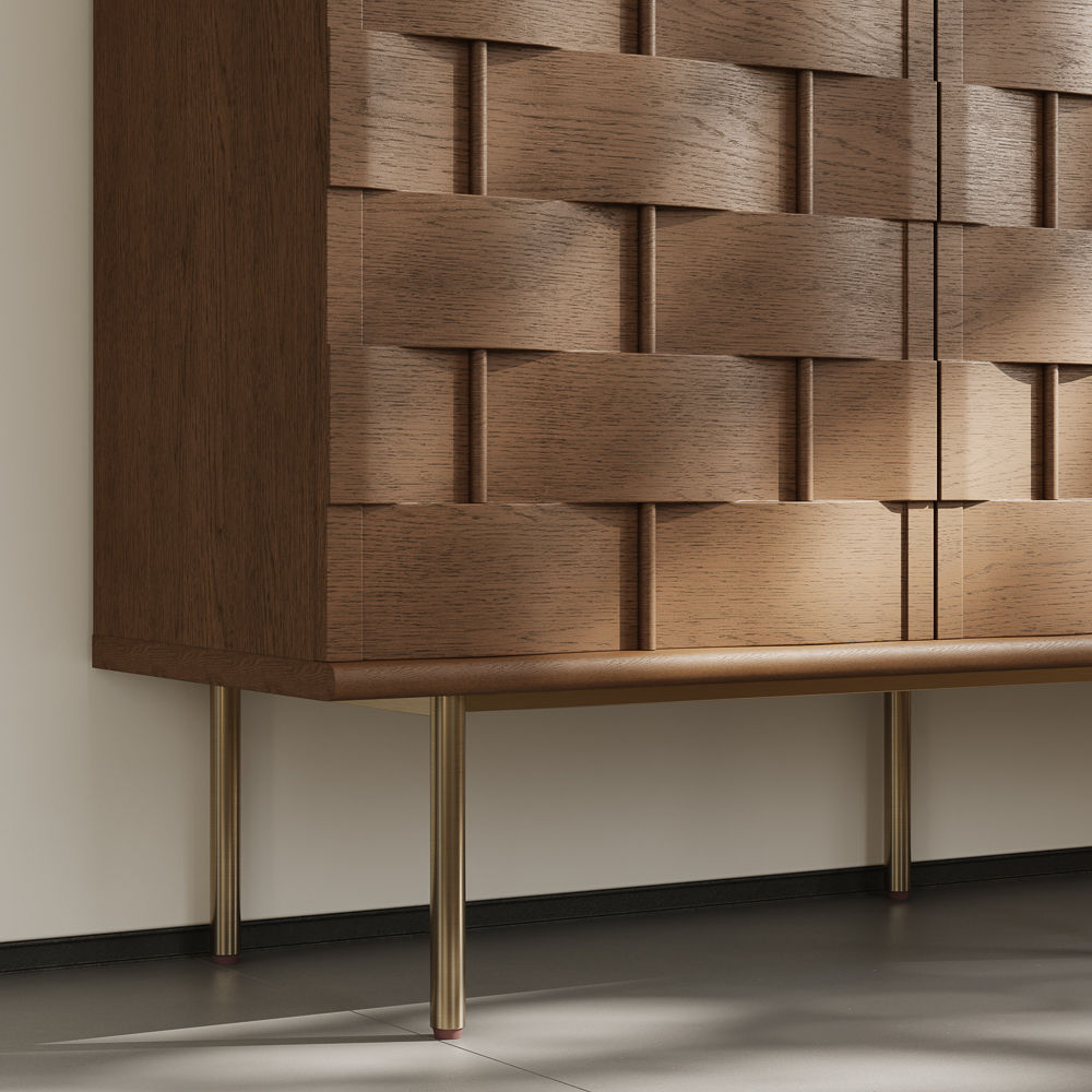 Metal Base Walnut Color MDF Cabinets & Chests