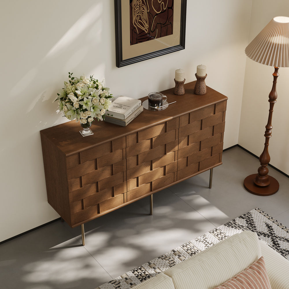 Metal Base Walnut Color MDF Cabinets & Chests