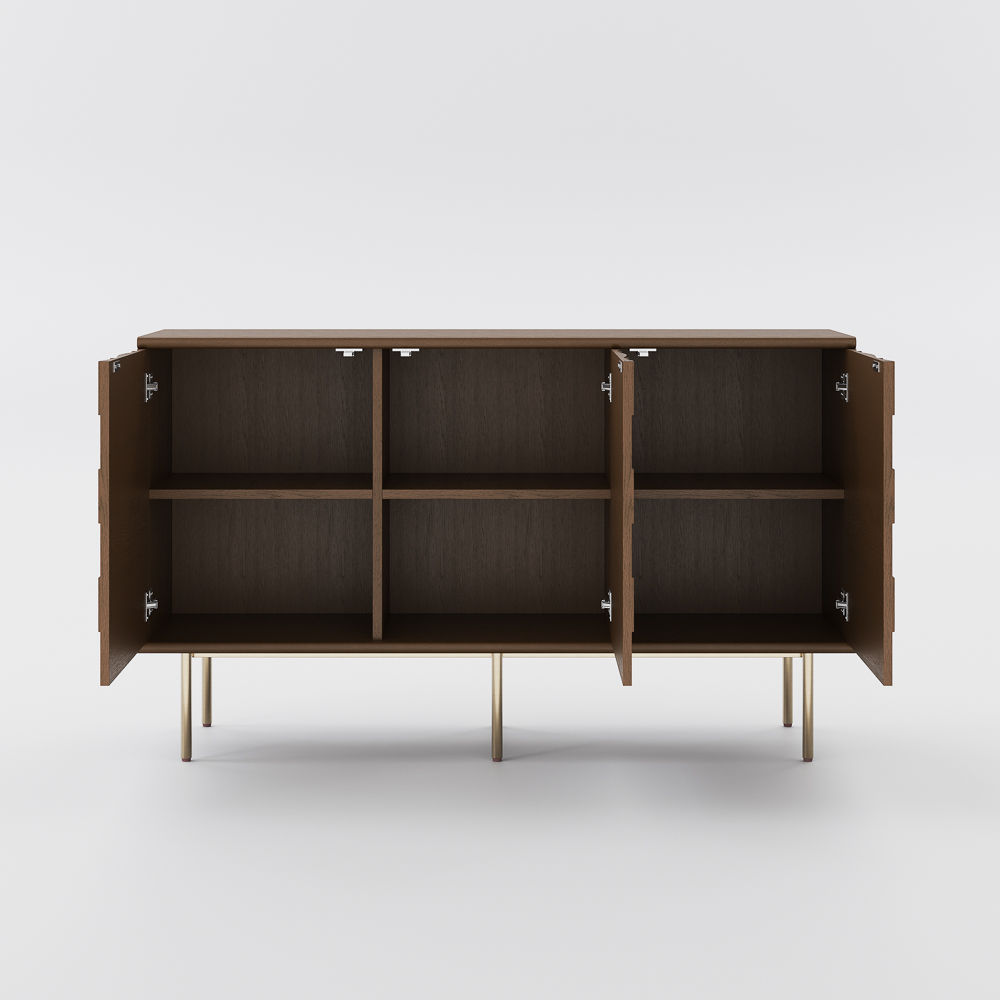 Metal Base Walnut Color MDF Cabinets & Chests