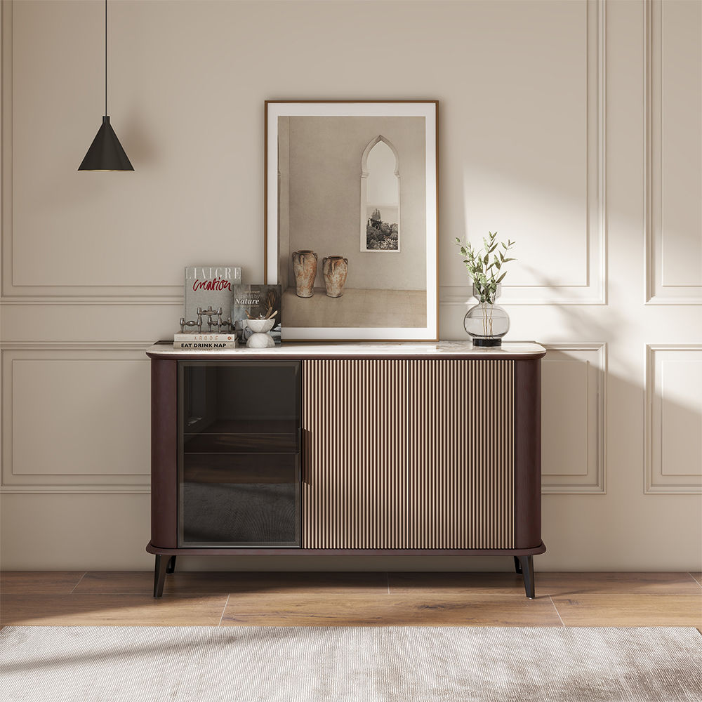 Modern Minimalist Dark Walnut & Khaki MDF Cabinets & Chests