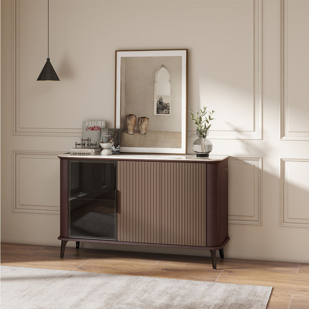 Metal Base Dark Walnut & Khaki MDF Cabinets & Chests