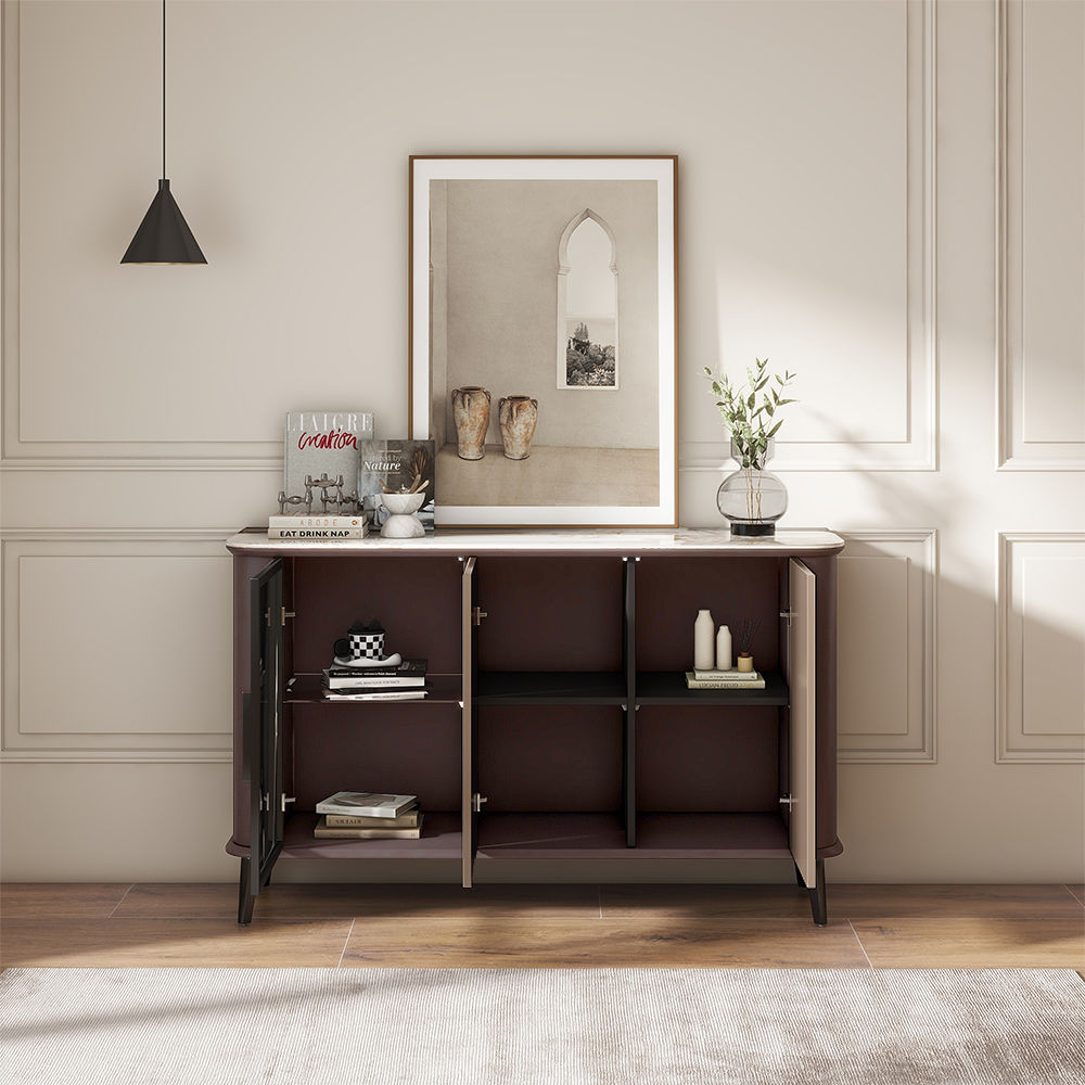 Metal Base Dark Walnut & Khaki MDF Cabinets & Chests
