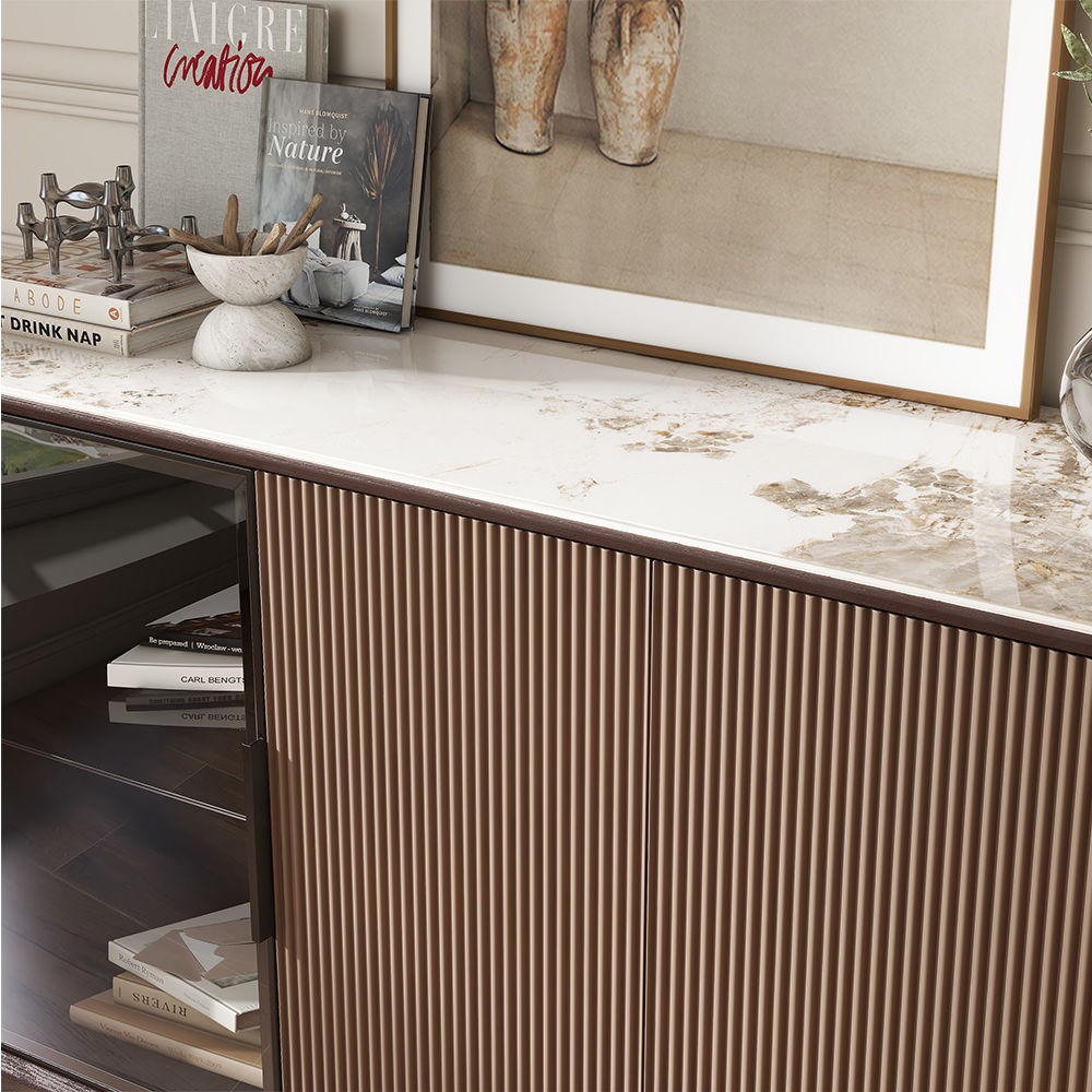 Metal Base Dark Walnut & Khaki MDF Cabinets & Chests
