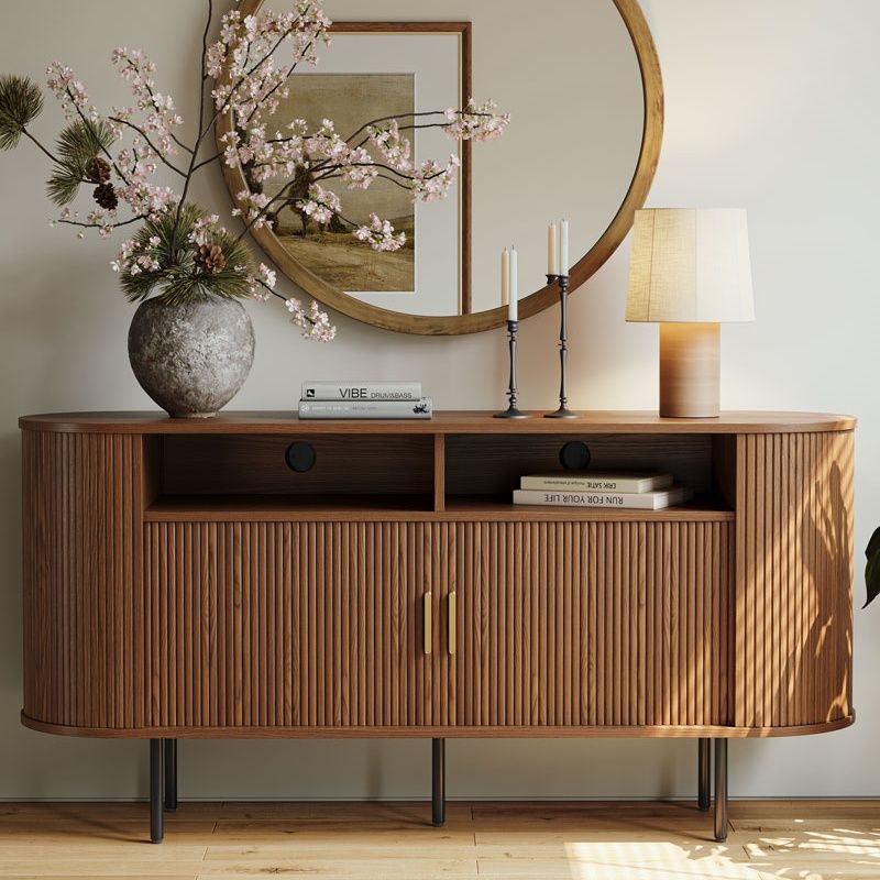 Metal Base Walnut Color Plywood Cabinets & Chests