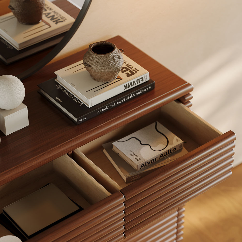 Mid Century Modern Walnut Color MDF Cabinets & Chests