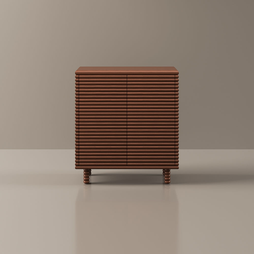 Slatted Design Walnut Color MDF Cabinets & Chests