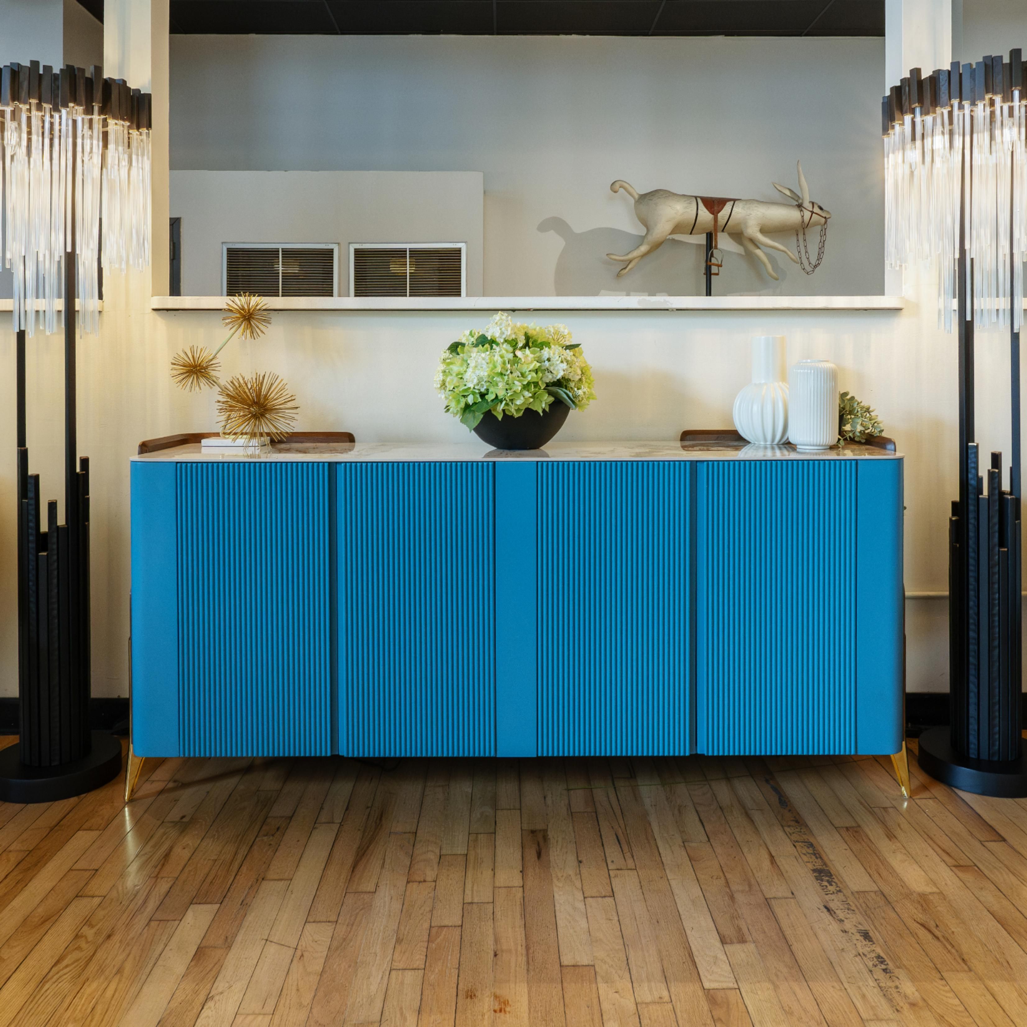 Metal Leg Blue Sintered Stone Cabinets & Chests