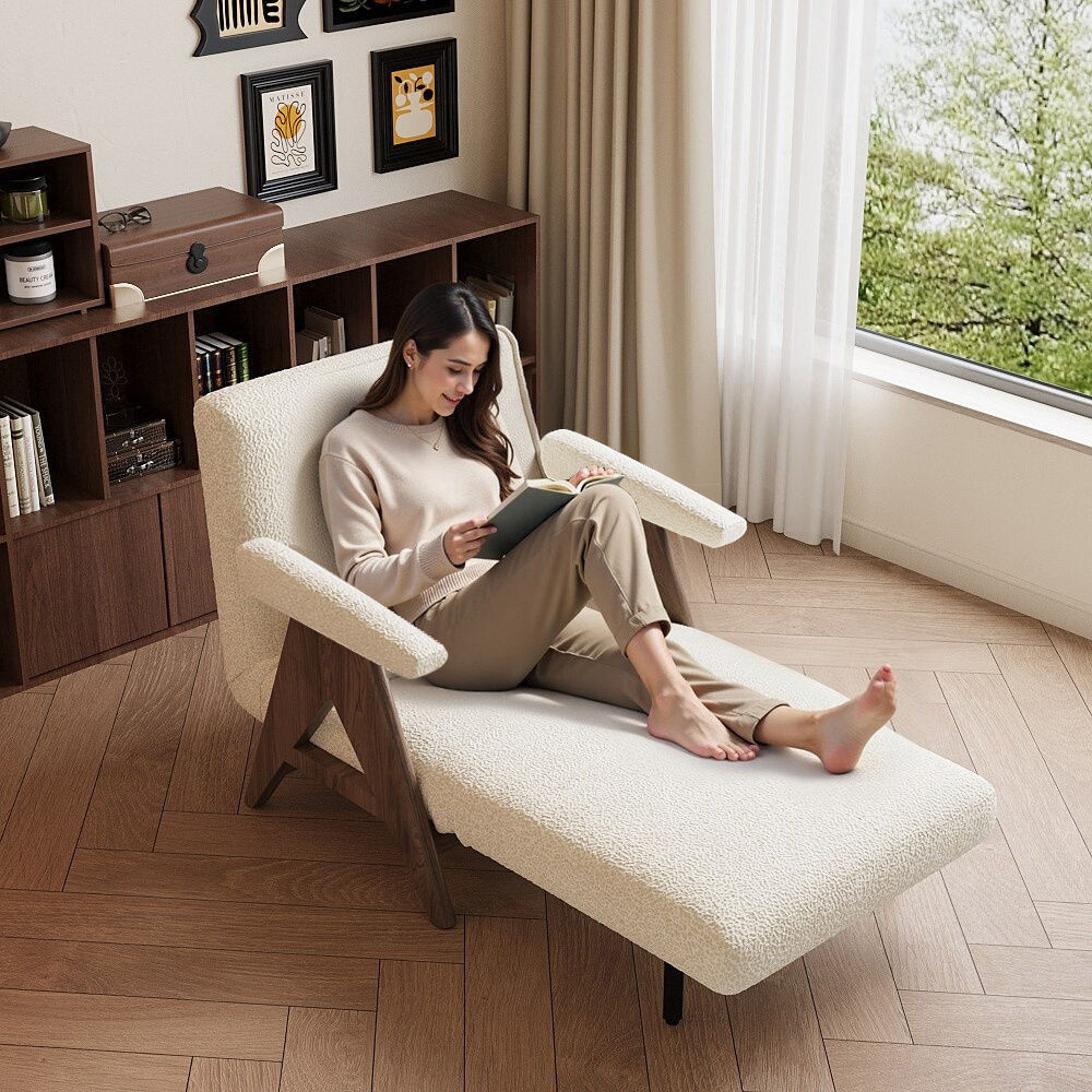 Solid Wood Walnut & White Fabric Chairs