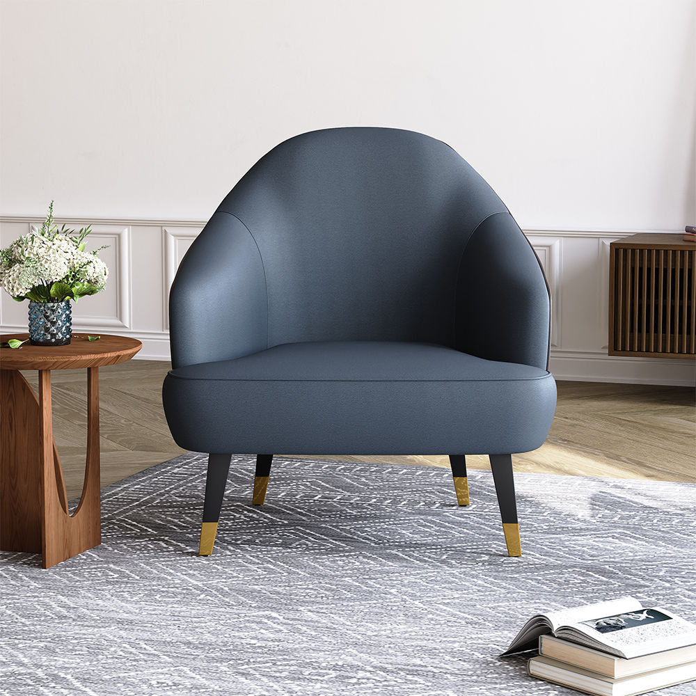 Wood Blue & Brown PU Leather Chairs