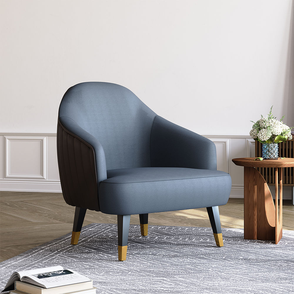 Accent Chair Blue & Brown PU Leather Chairs