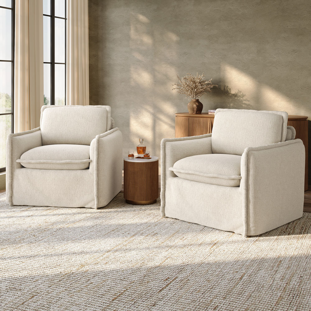 Sponge Beige Cotton and Linen Chairs